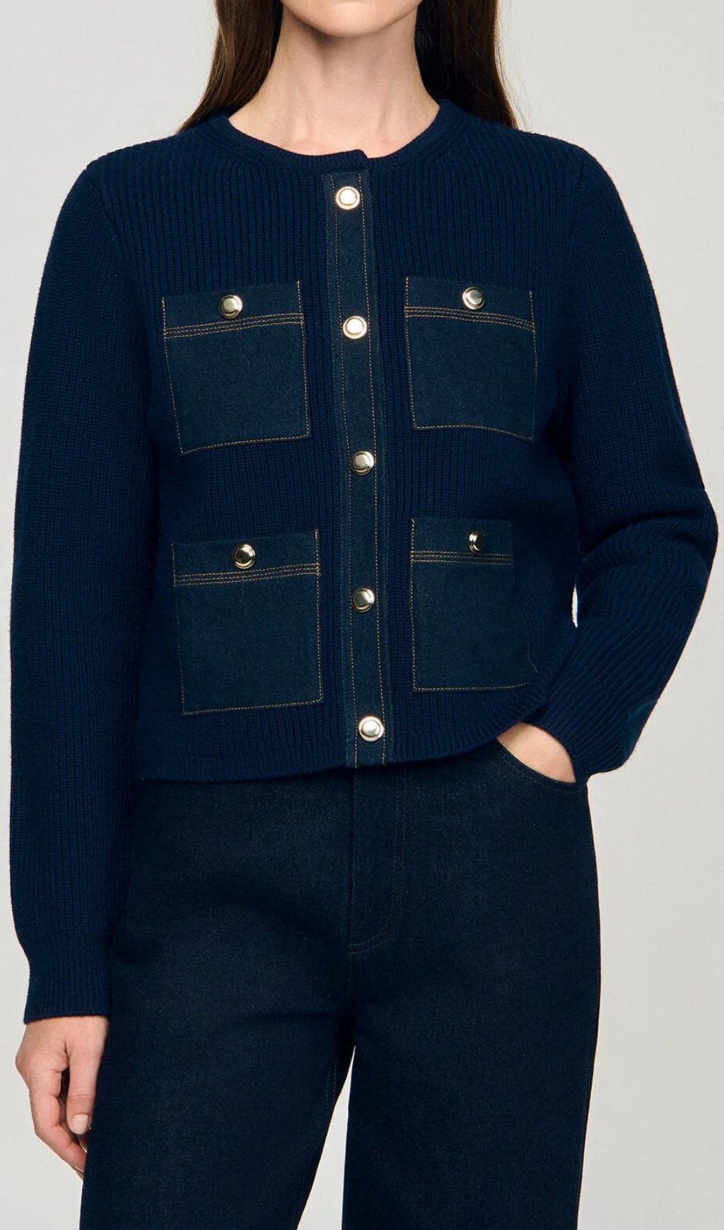 Hedvig Denim Detail Knit Cardigan