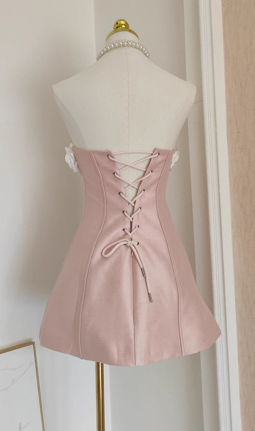 Blush Pink Floral Strapless Mini Dress - Elegant A-Line Party & Cocktail Dress