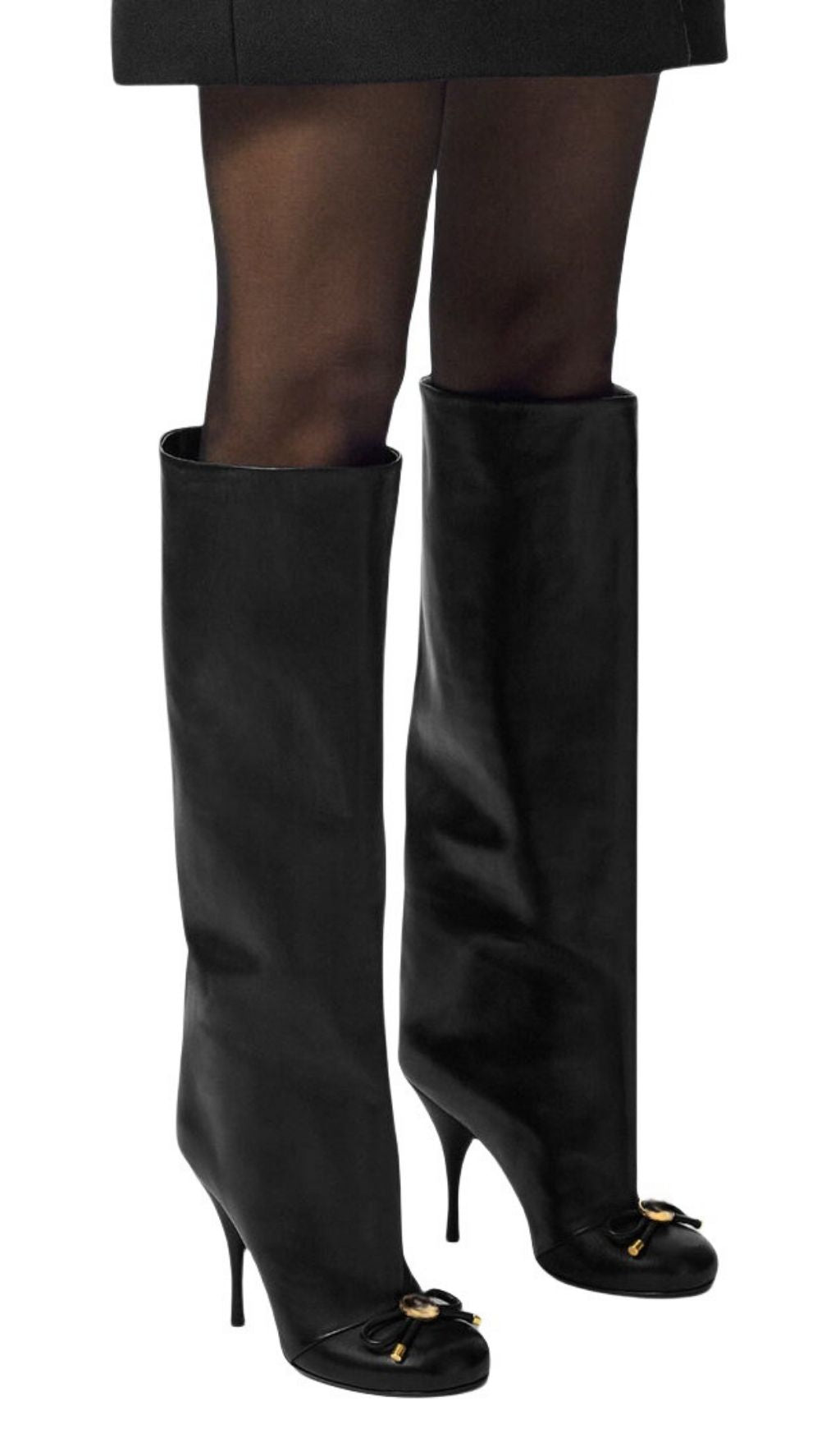 Kasi Chic Black Stiletto Boots with Elegant Bow Detail