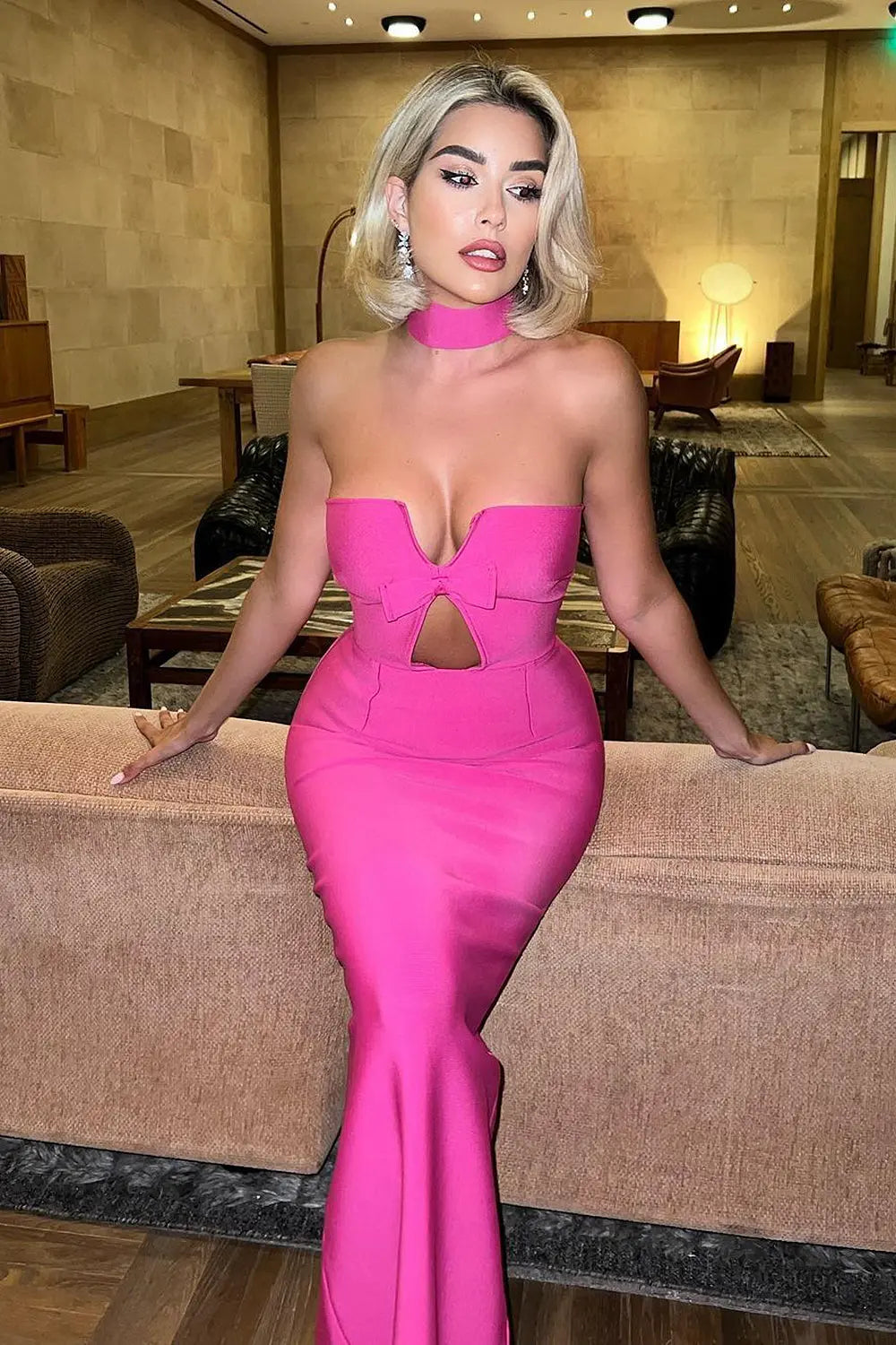 Detachable Neck Sleeveless Maxi Bandage Dress