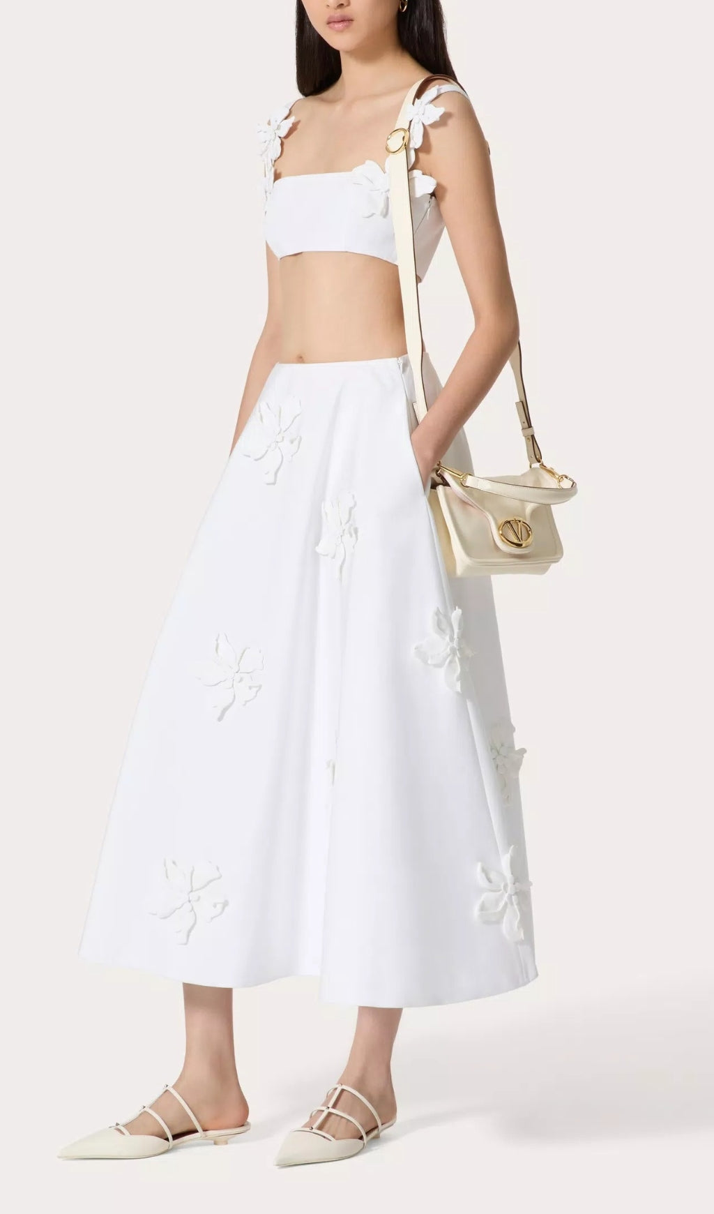 Annissa White Embroidered Midi Skirt