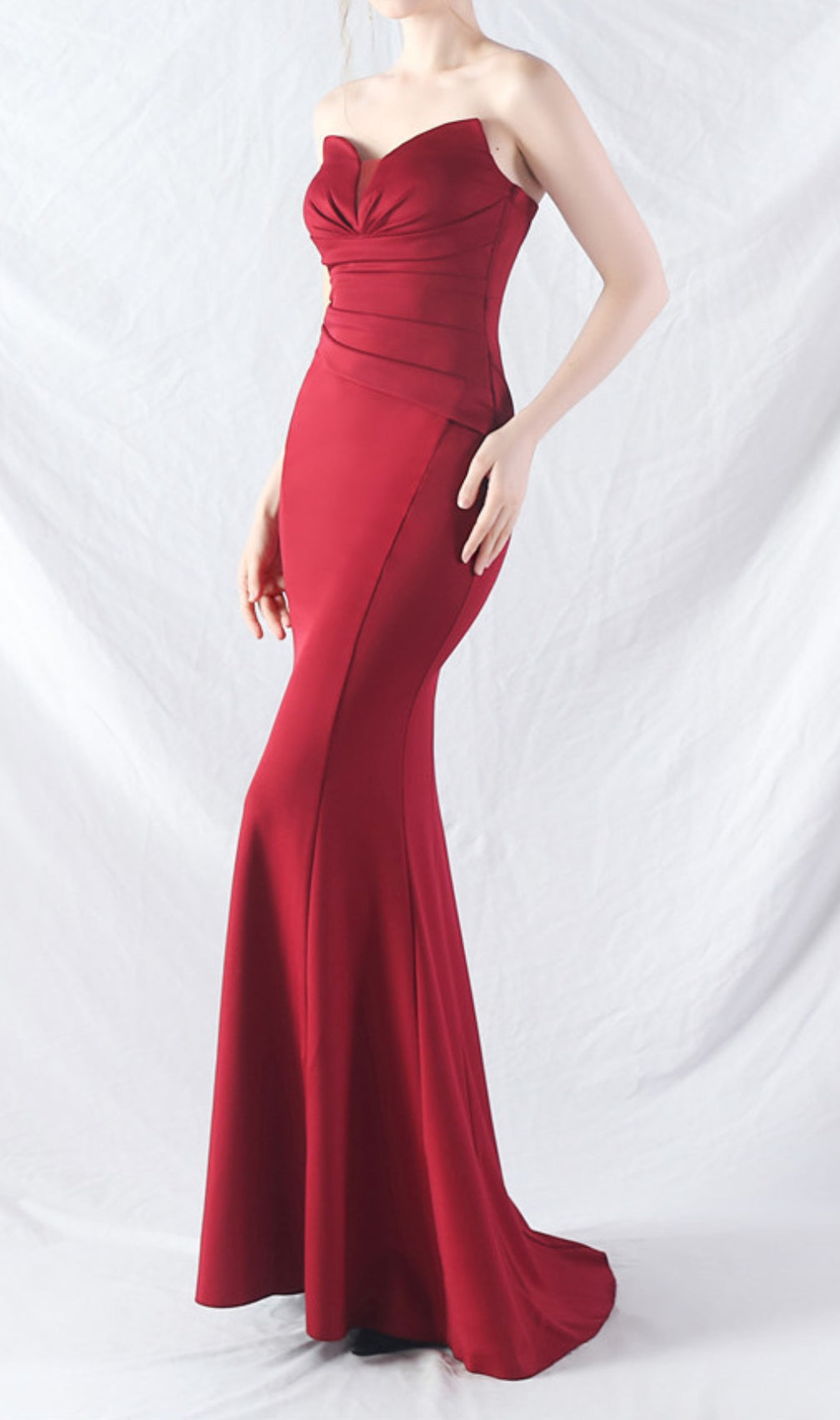 Chrina Red Strapless Ruched Maxi Dress