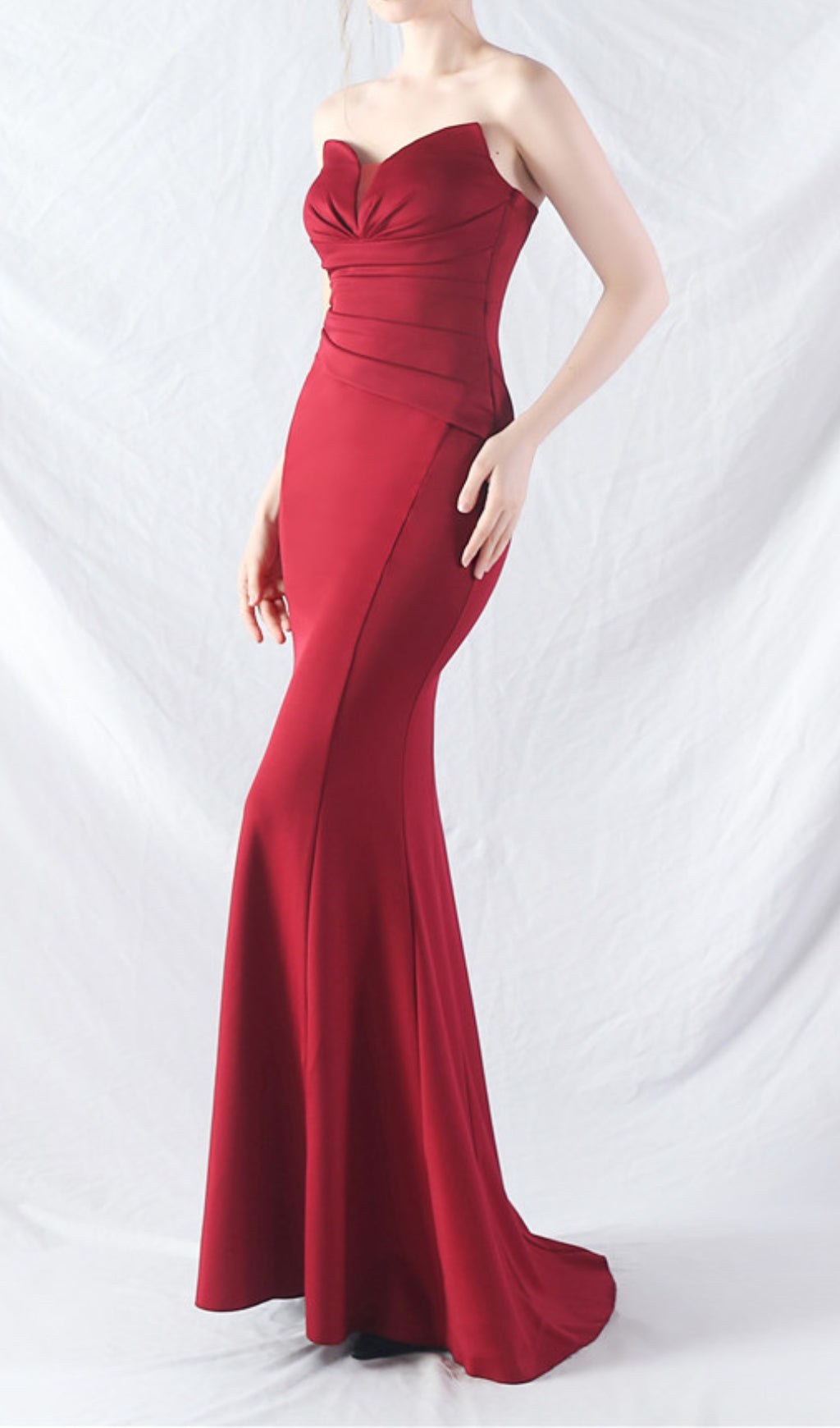 Chrina Red Strapless Ruched Maxi Dress
