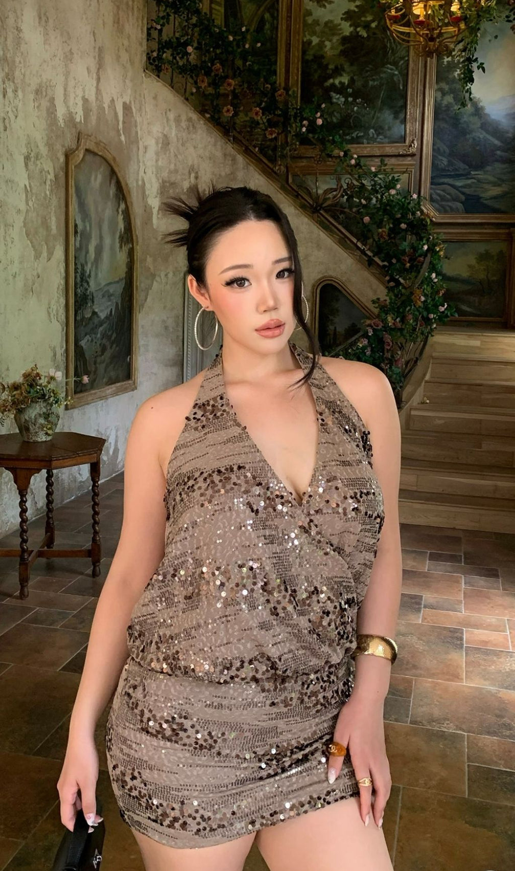 Lacretia Halter Sequin Plus Size Mini Dress