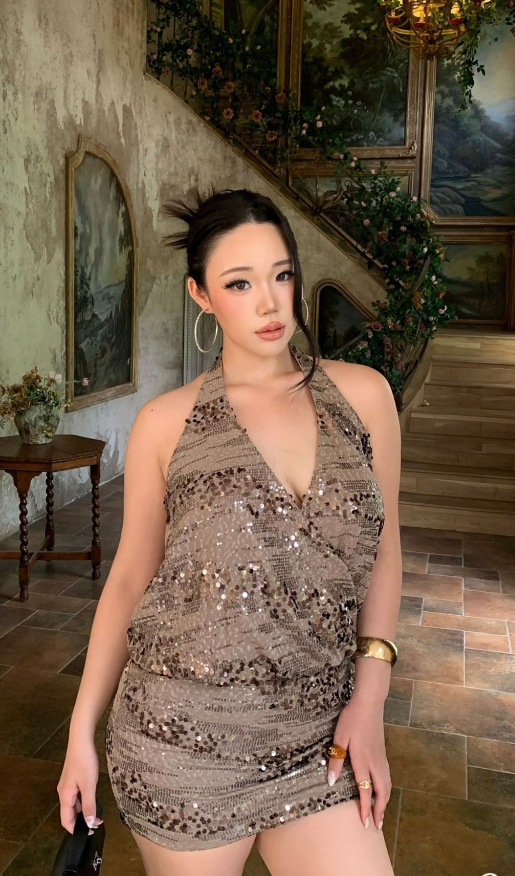 Lacretia Halter Sequin Plus Size Mini Dress