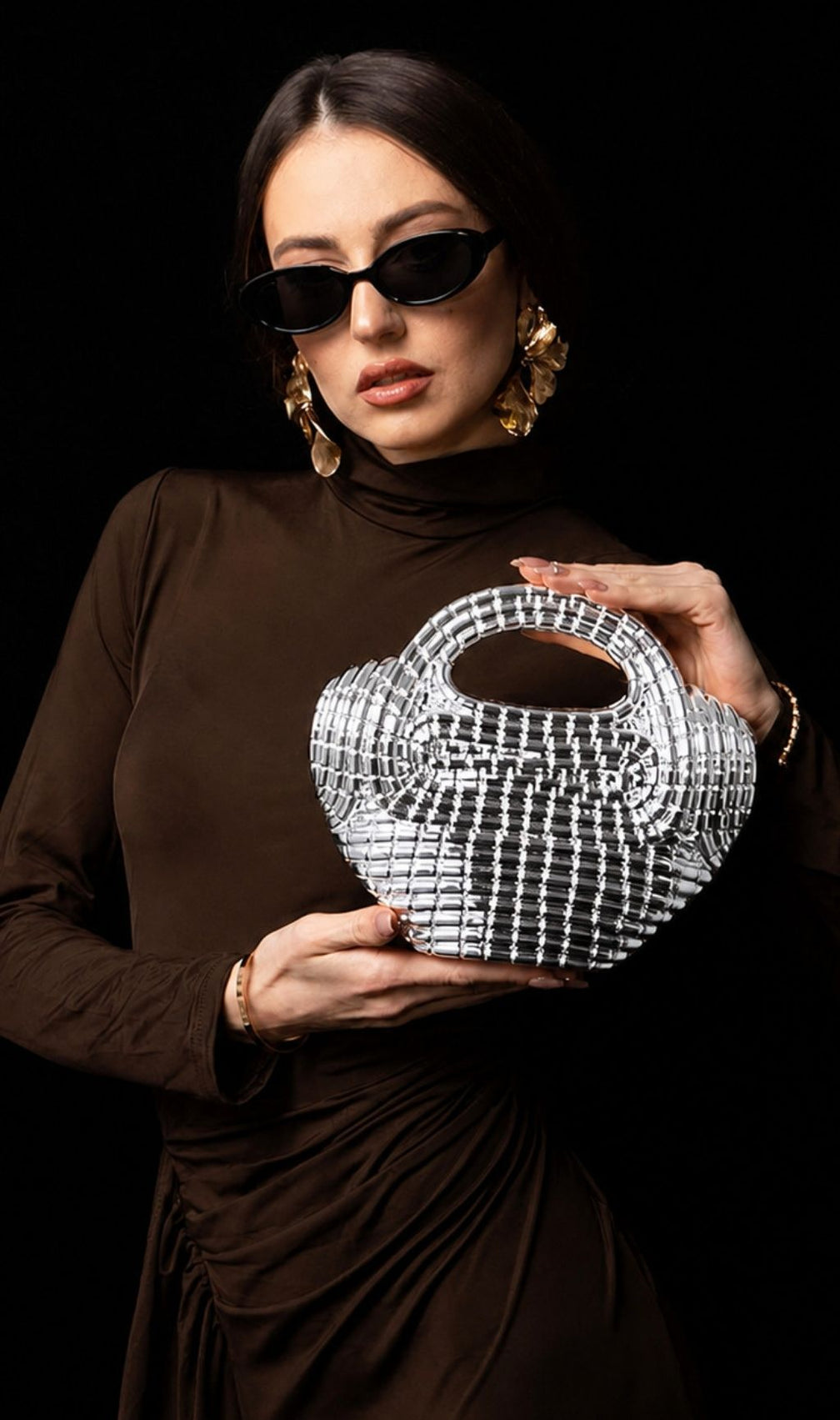Raxelyn Silver Sculpted Grid Bag