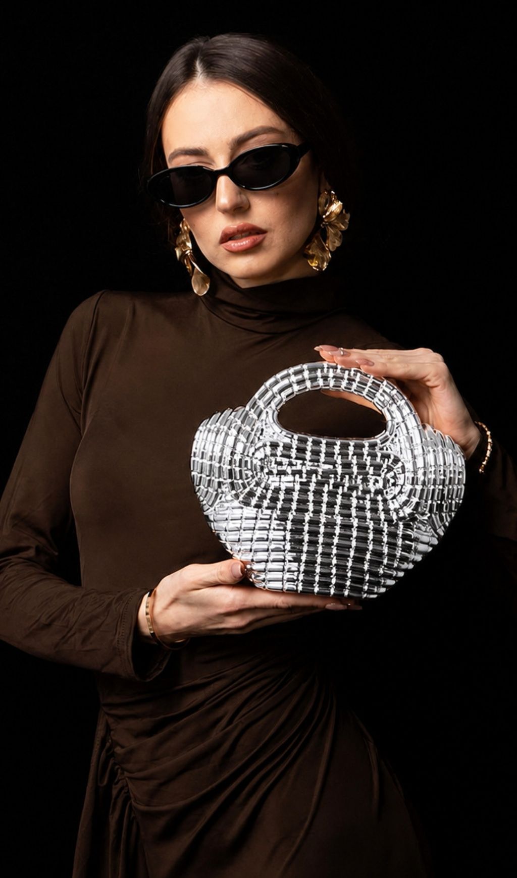 Raxelyn Silver Sculpted Grid Bag