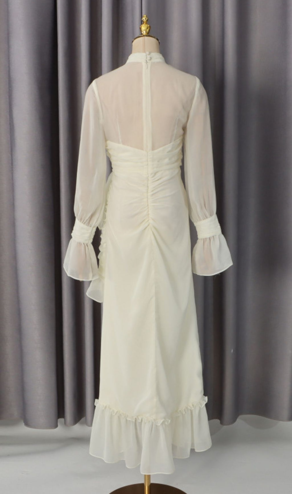 Kirsi Long Sleeve Ruched Ruffle Maxi Dress