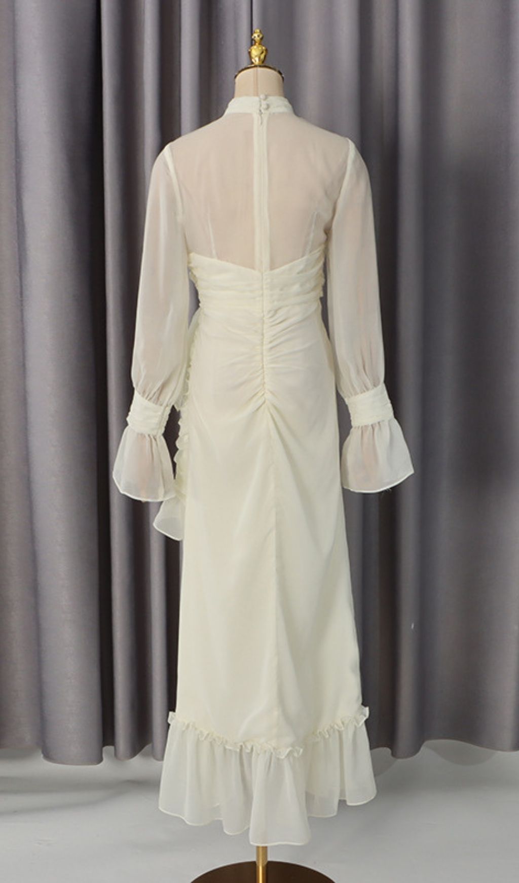 Kirsi Long Sleeve Ruched Ruffle Maxi Dress