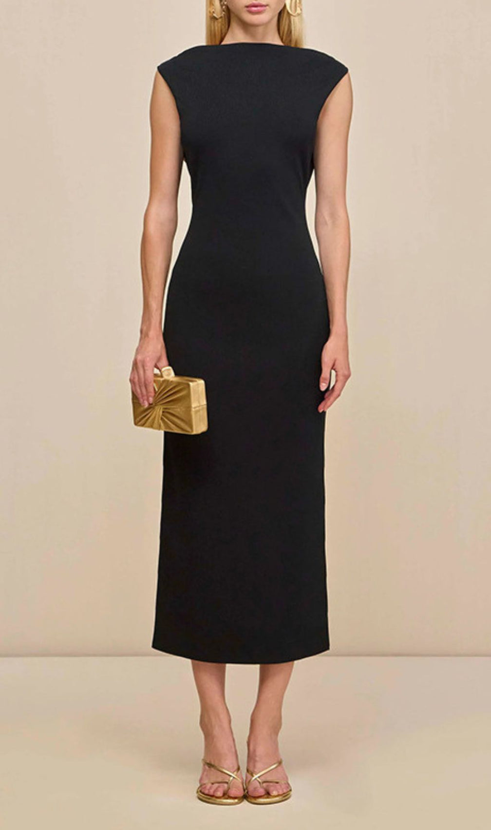 Ida Black Backless Midi Dress with Gold Embellishments - Elegant Evening & Cocktail Wear