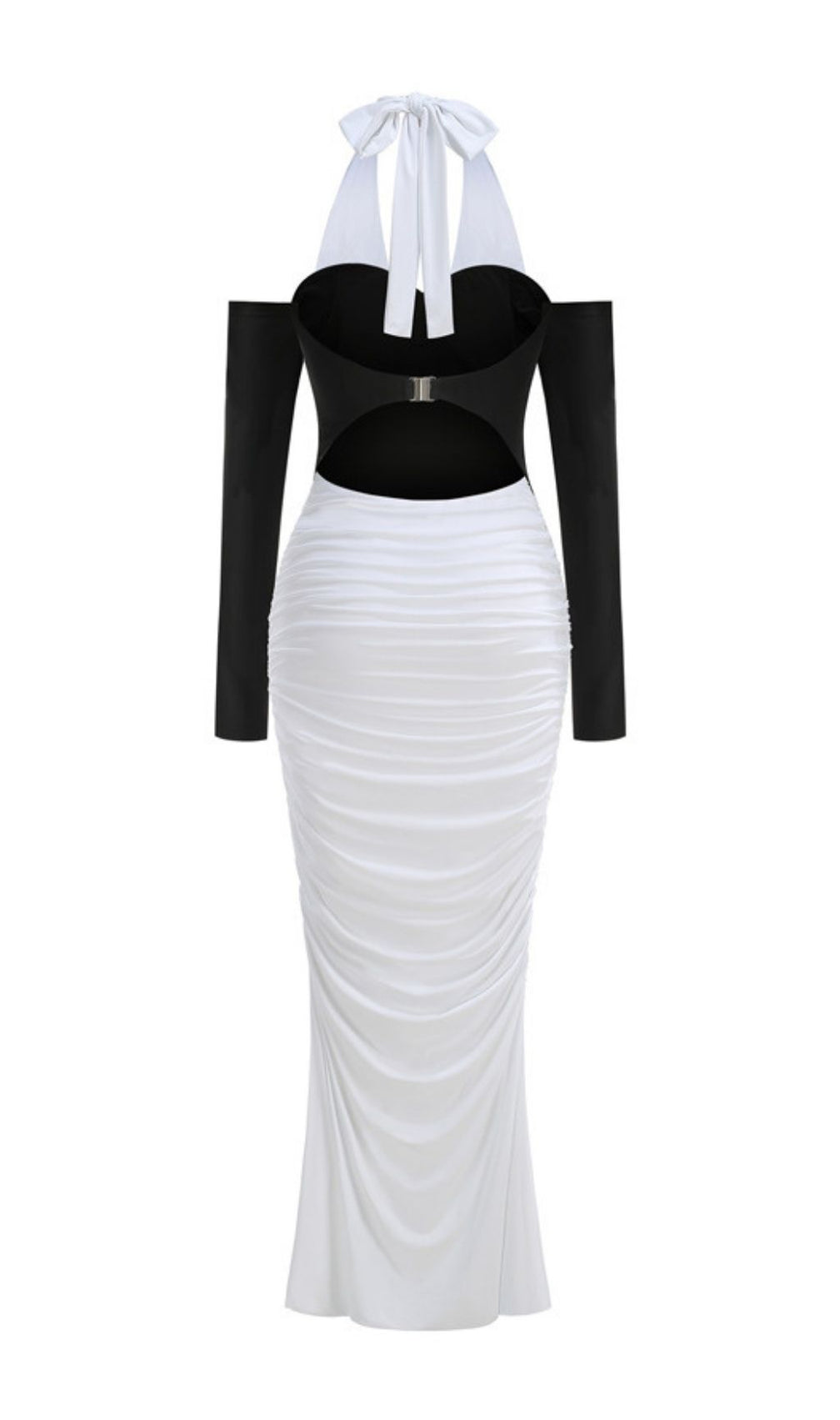 Kapri Elegant Two-Tone Halter & Off-Shoulder Ruched Maxi Dress