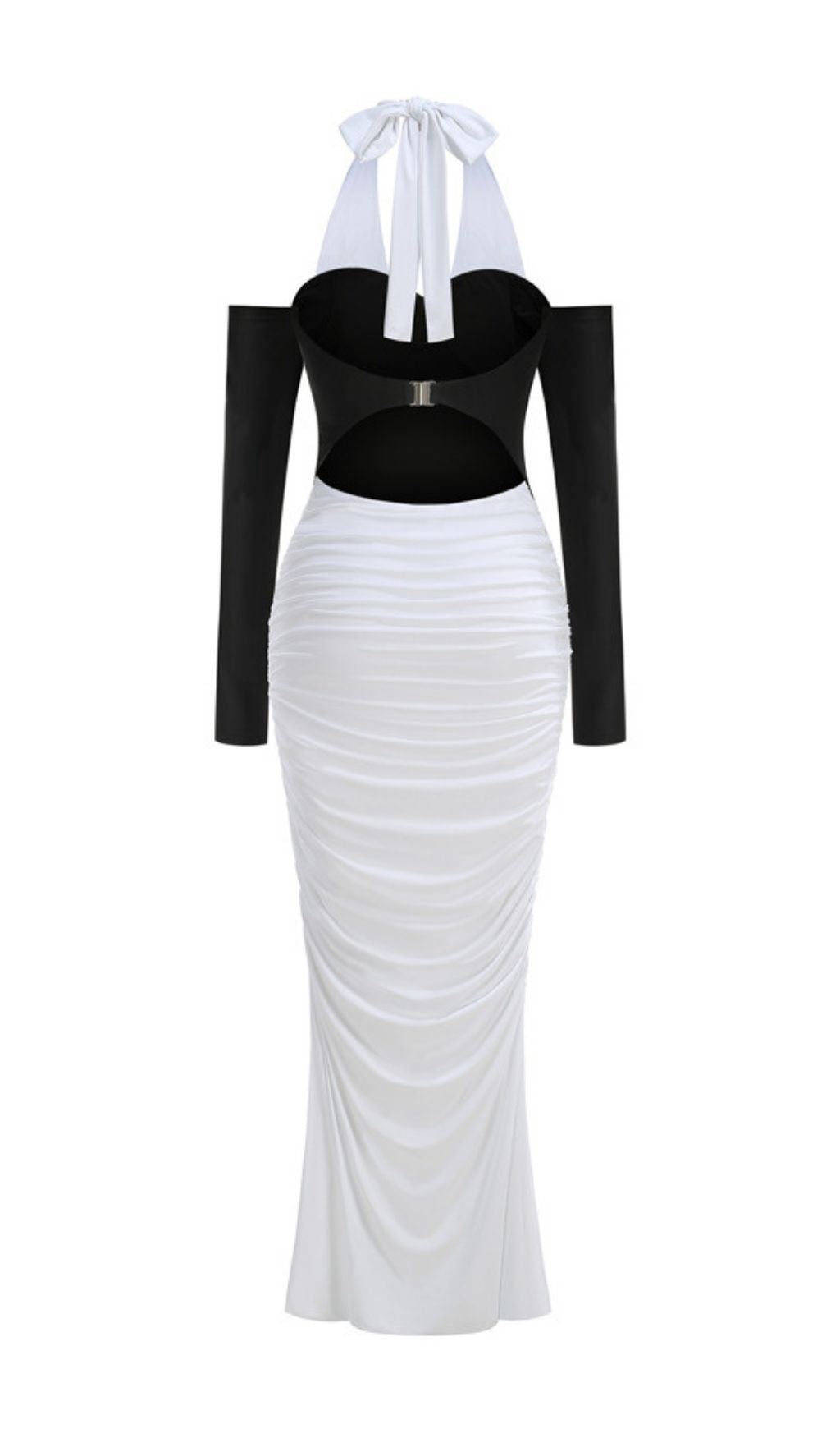Kapri Elegant Two-Tone Halter & Off-Shoulder Ruched Maxi Dress