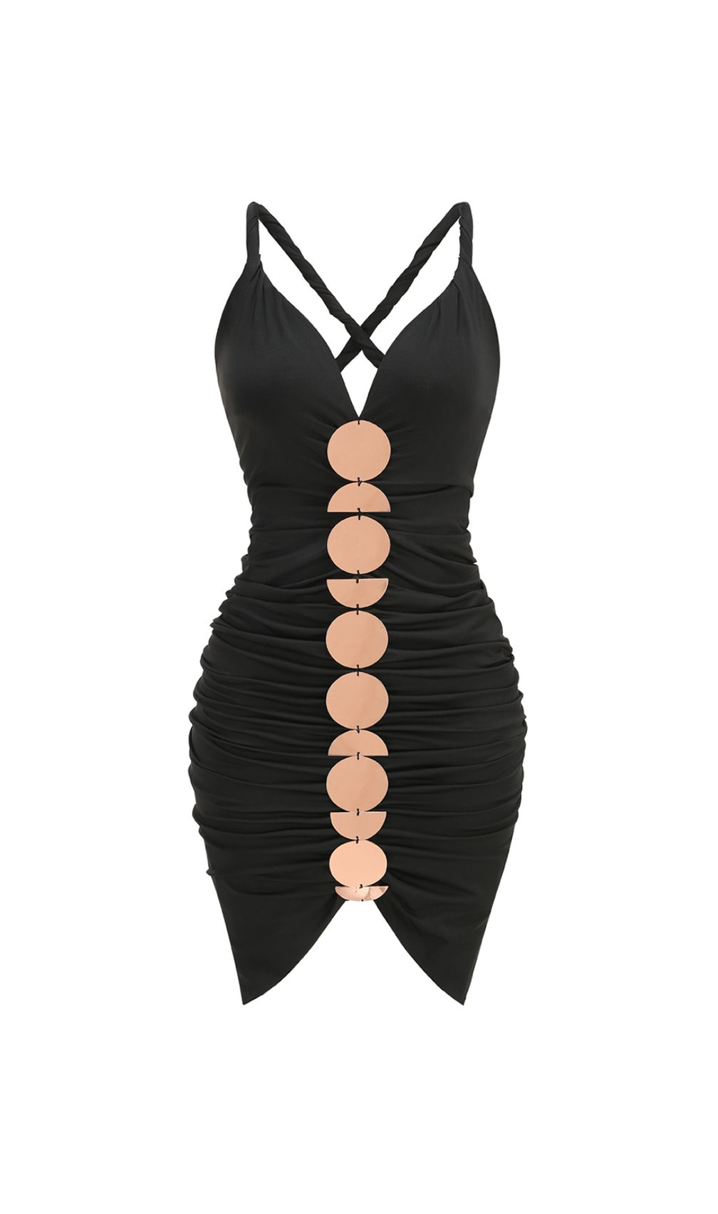 Brylie Black V-Neck Ruched Midi Dress