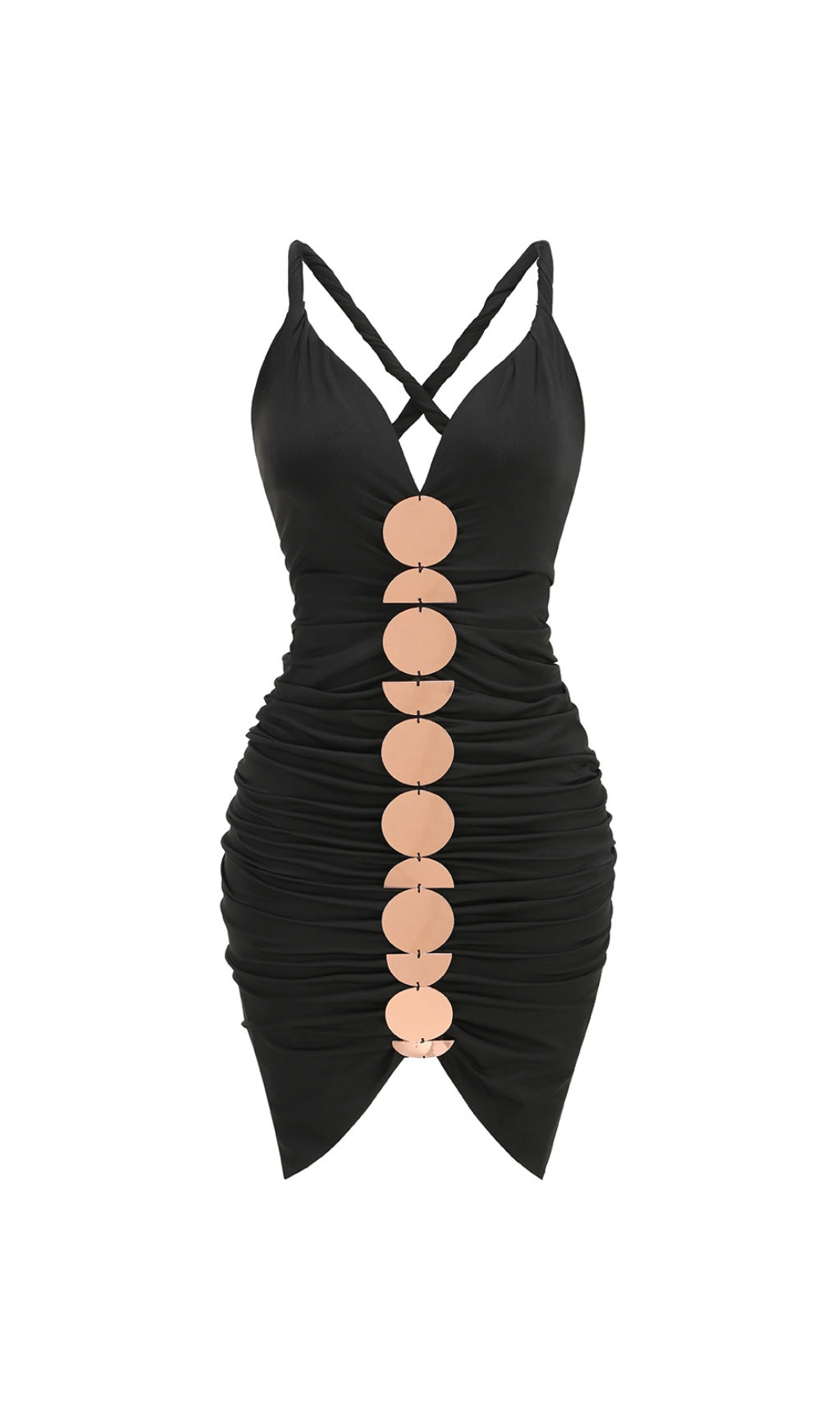 Brylie Black V-Neck Ruched Midi Dress