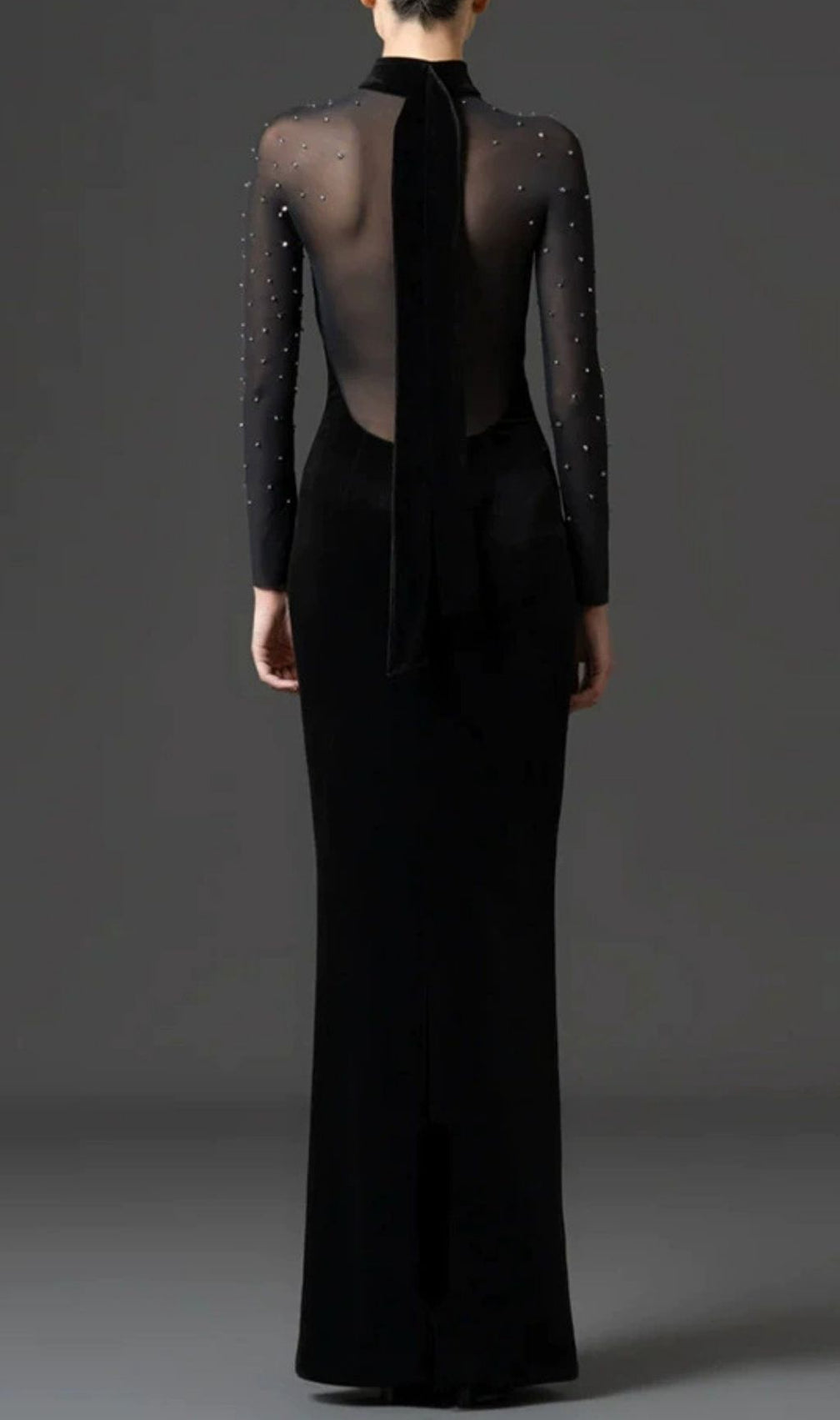 Kynlee Black Diamante Long Sleeve Velvet Maxi Dress