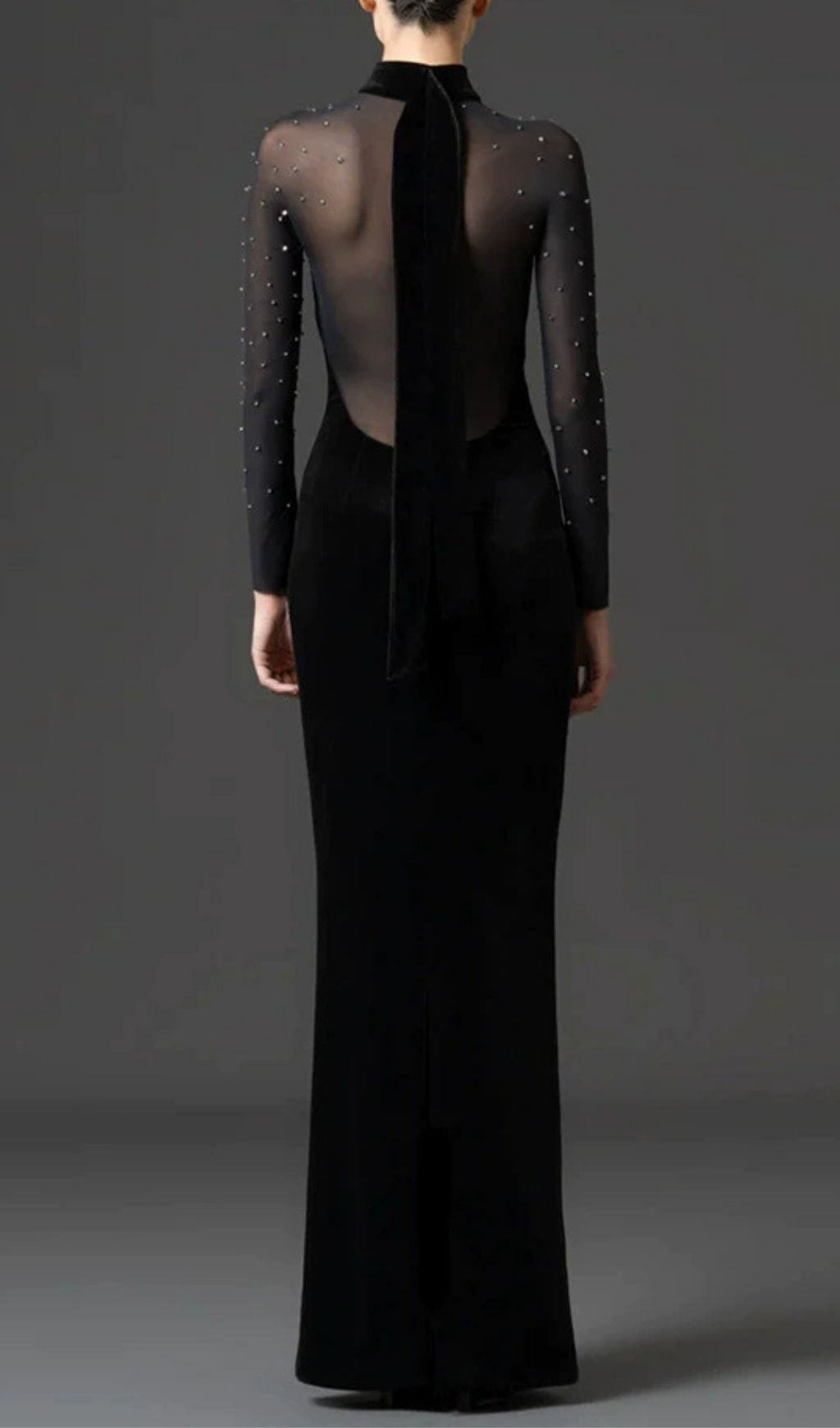 Kynlee Black Diamante Long Sleeve Velvet Maxi Dress