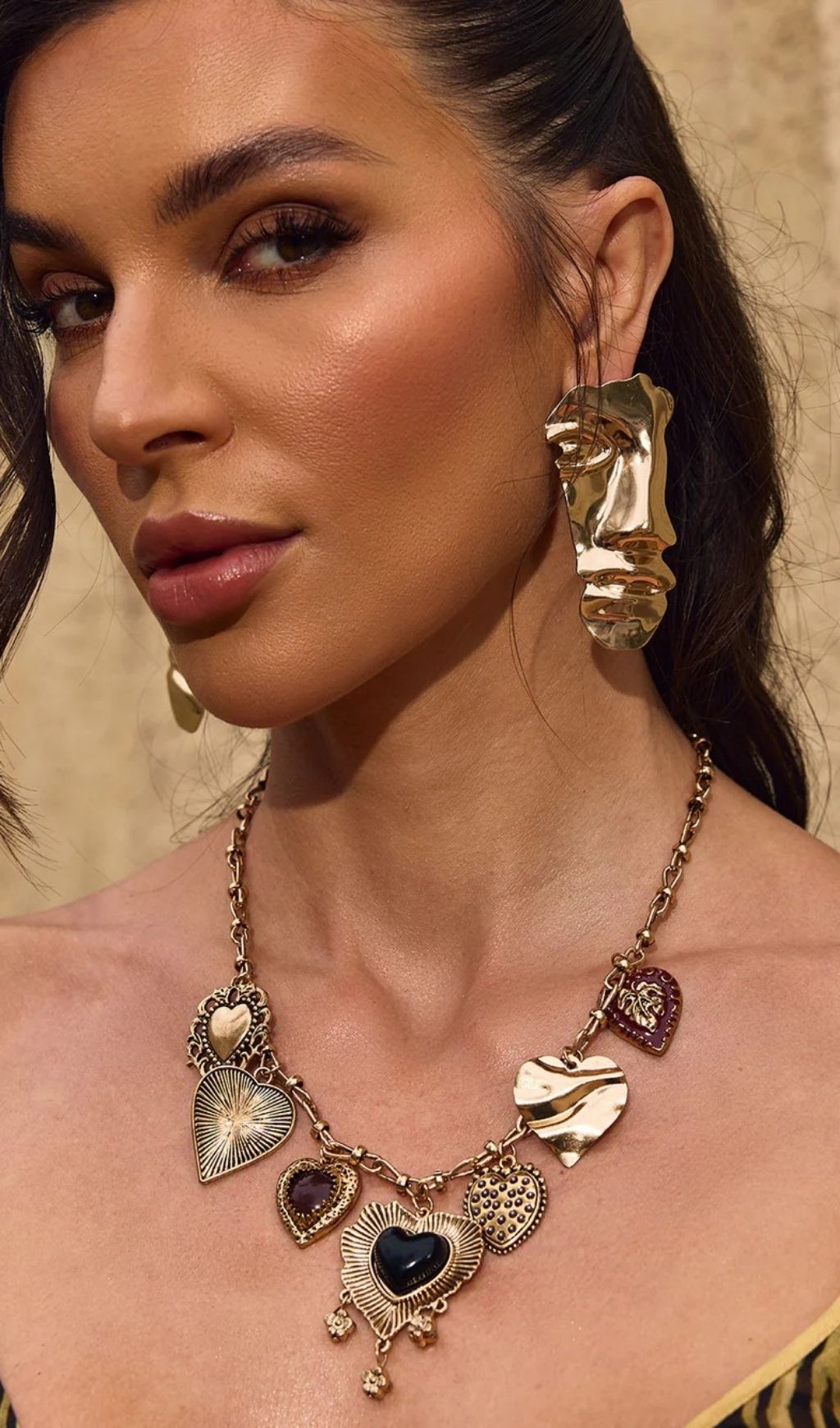 Chevonne Gold Abstract Face Statement Earrings | Unique Artistic Jewelry