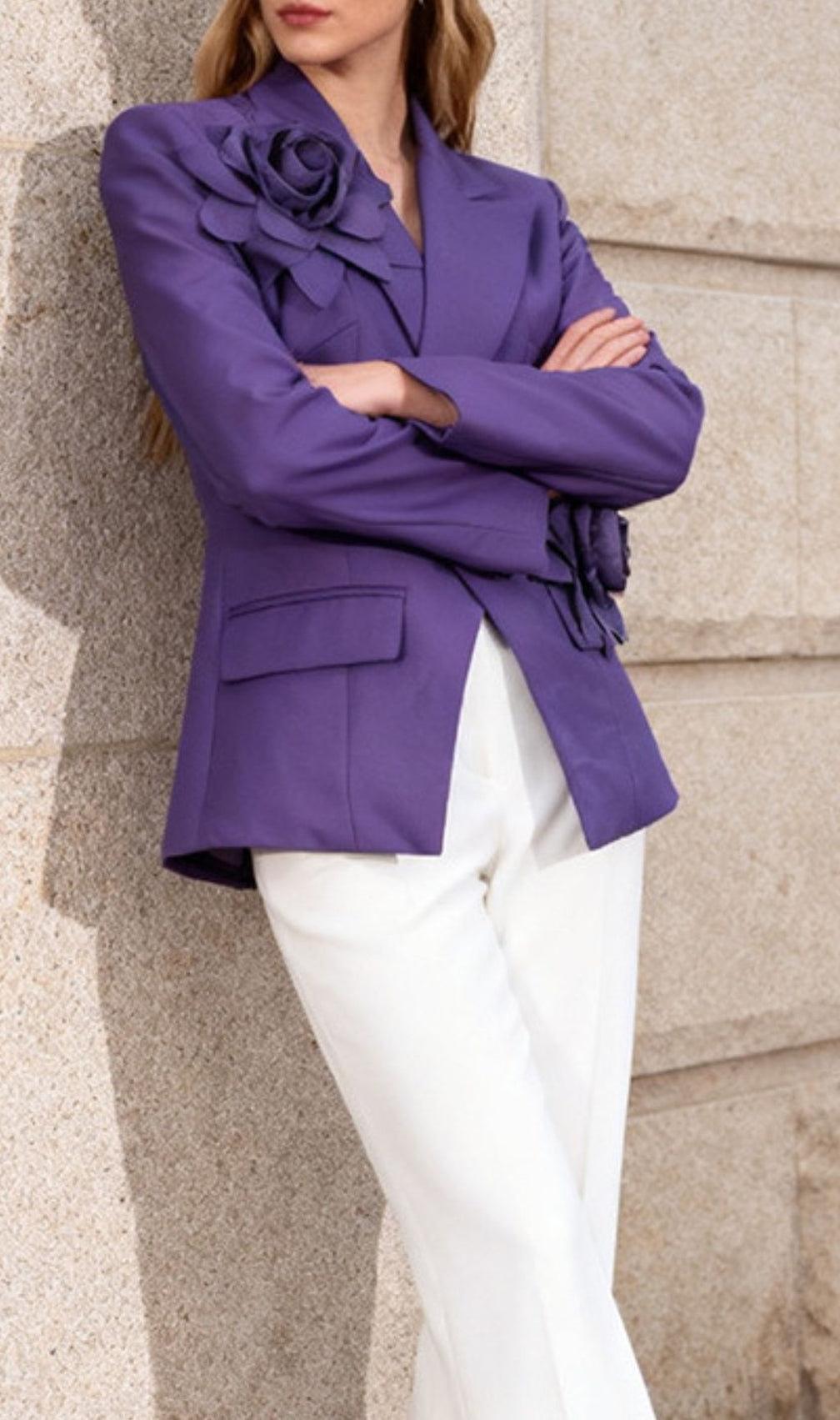Idony Purple 3D Flower Blazer - Bold Floral Chic for Women