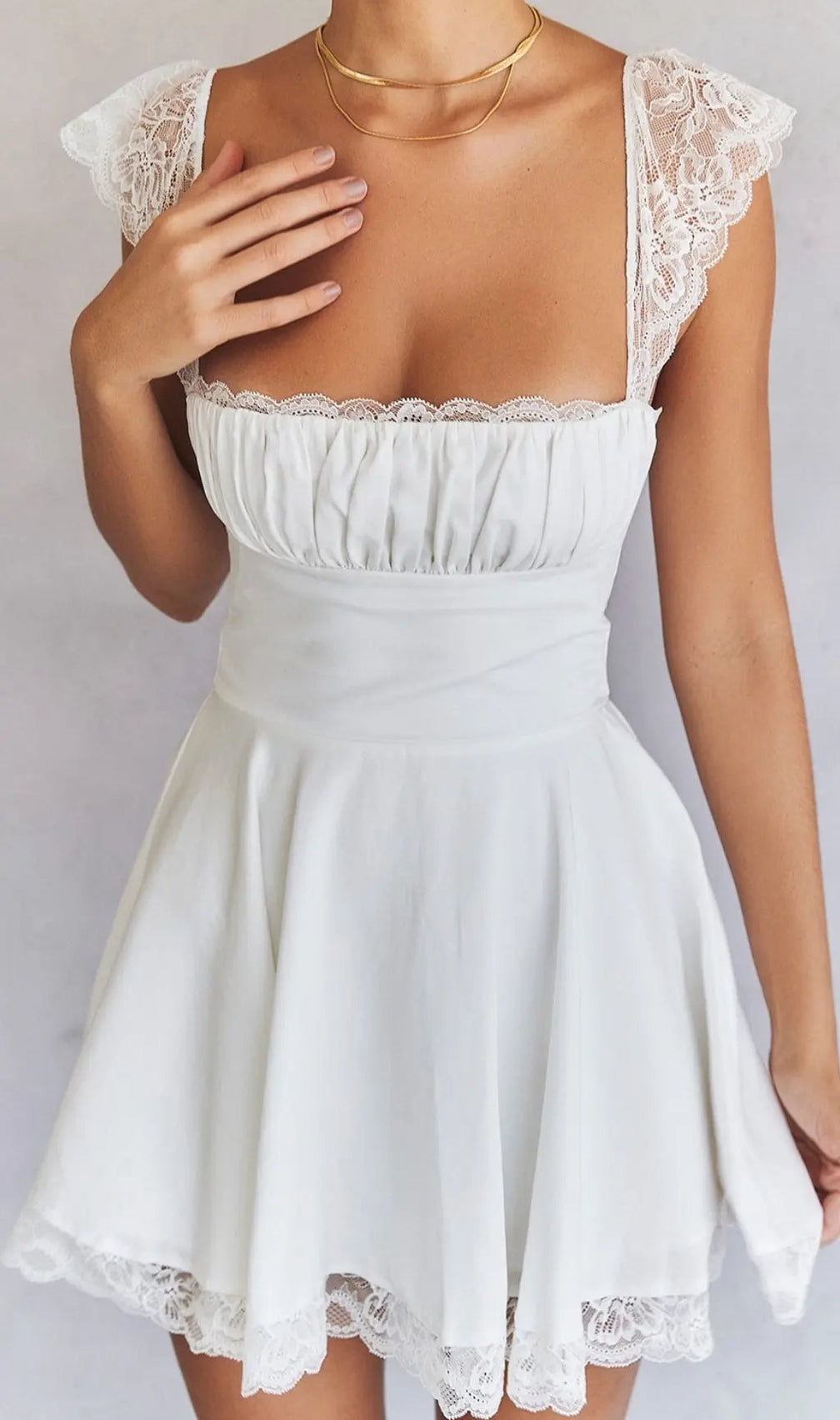 Satin Lace Mini Dress In White