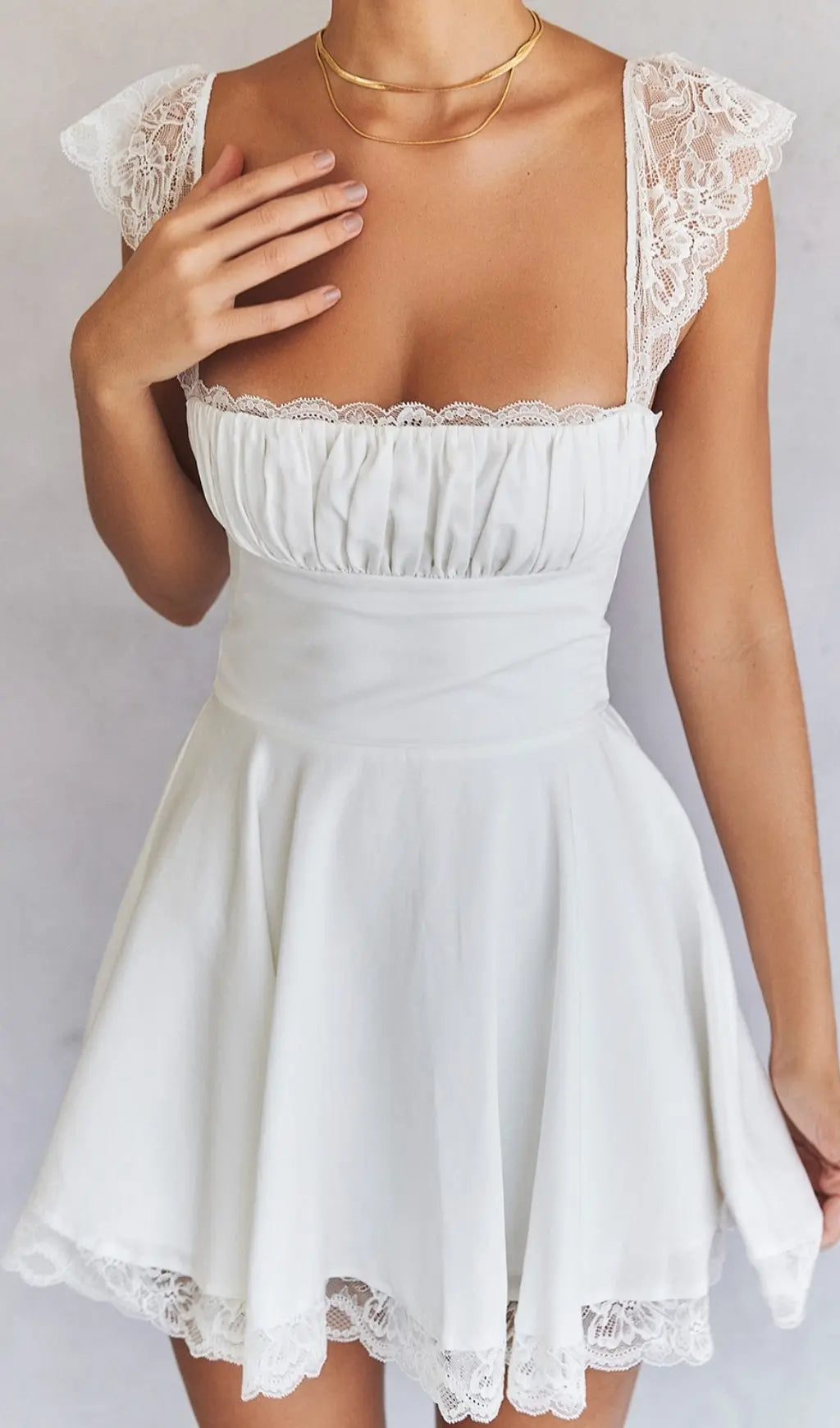 Satin Lace Mini Dress In White