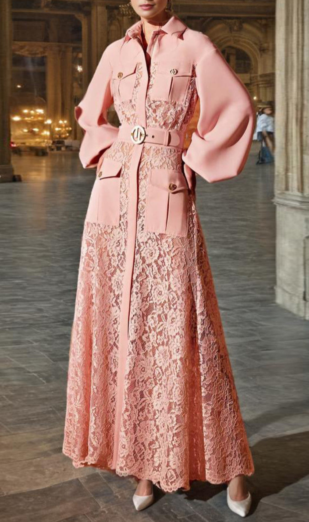 Carissa Embroidery Belt Long Sleeve Maxi Dress