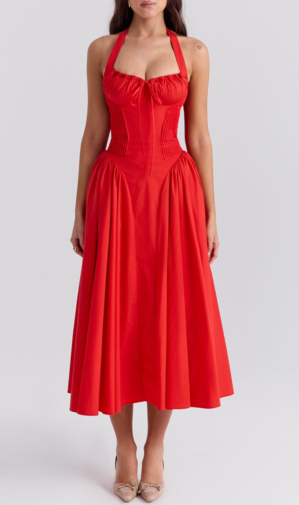 Ashleen Red Halter Midi Dress