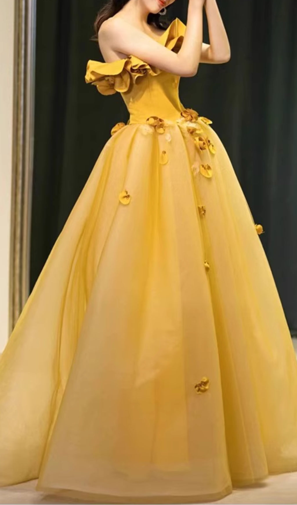 Dalia Yellow Flower Embellished Maxi Dress