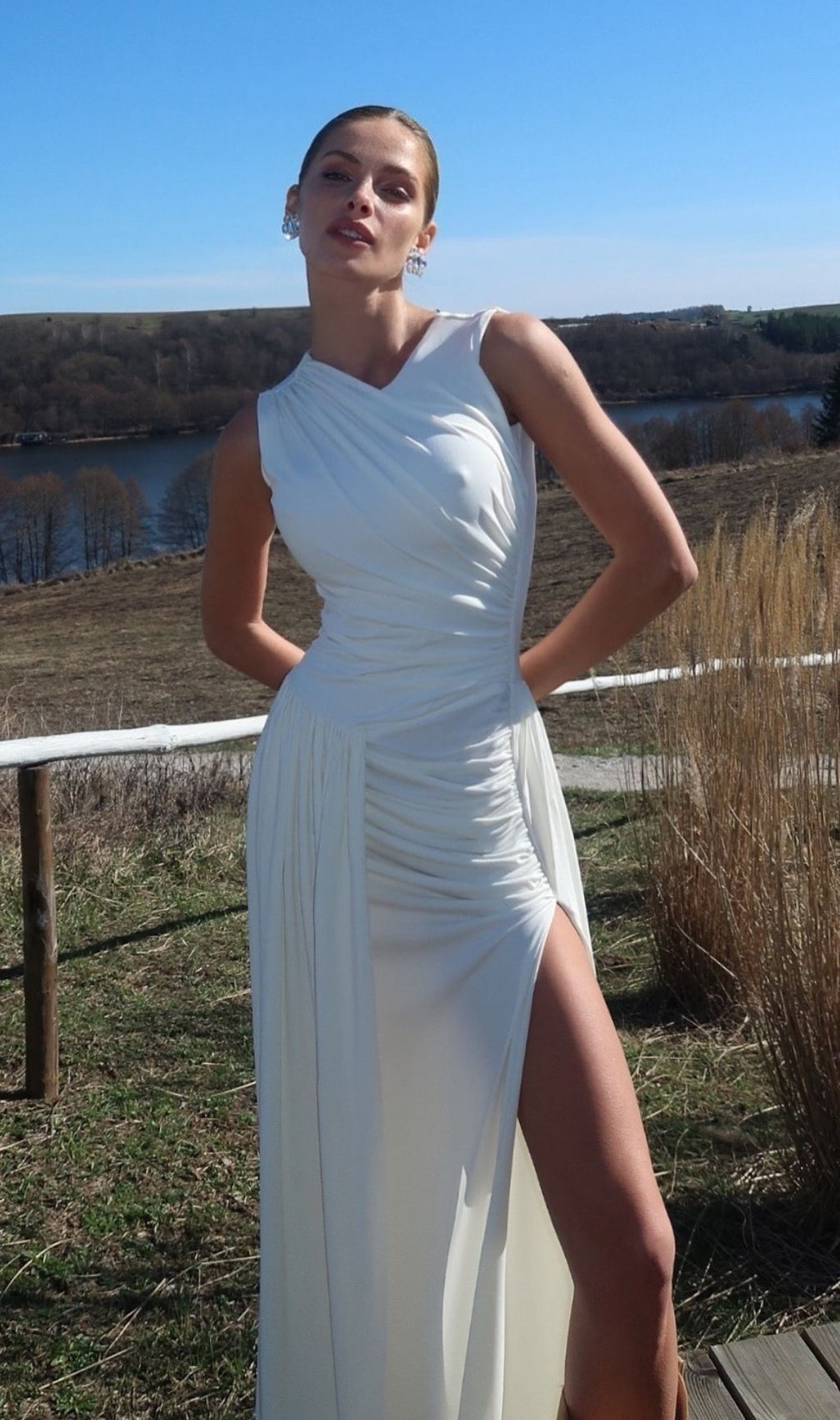 Hisako Sleeveless Ruched Maxi Dress