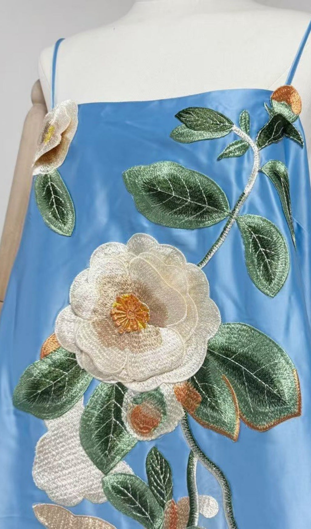 Fina Blue Flower Embroidery Mini Dress