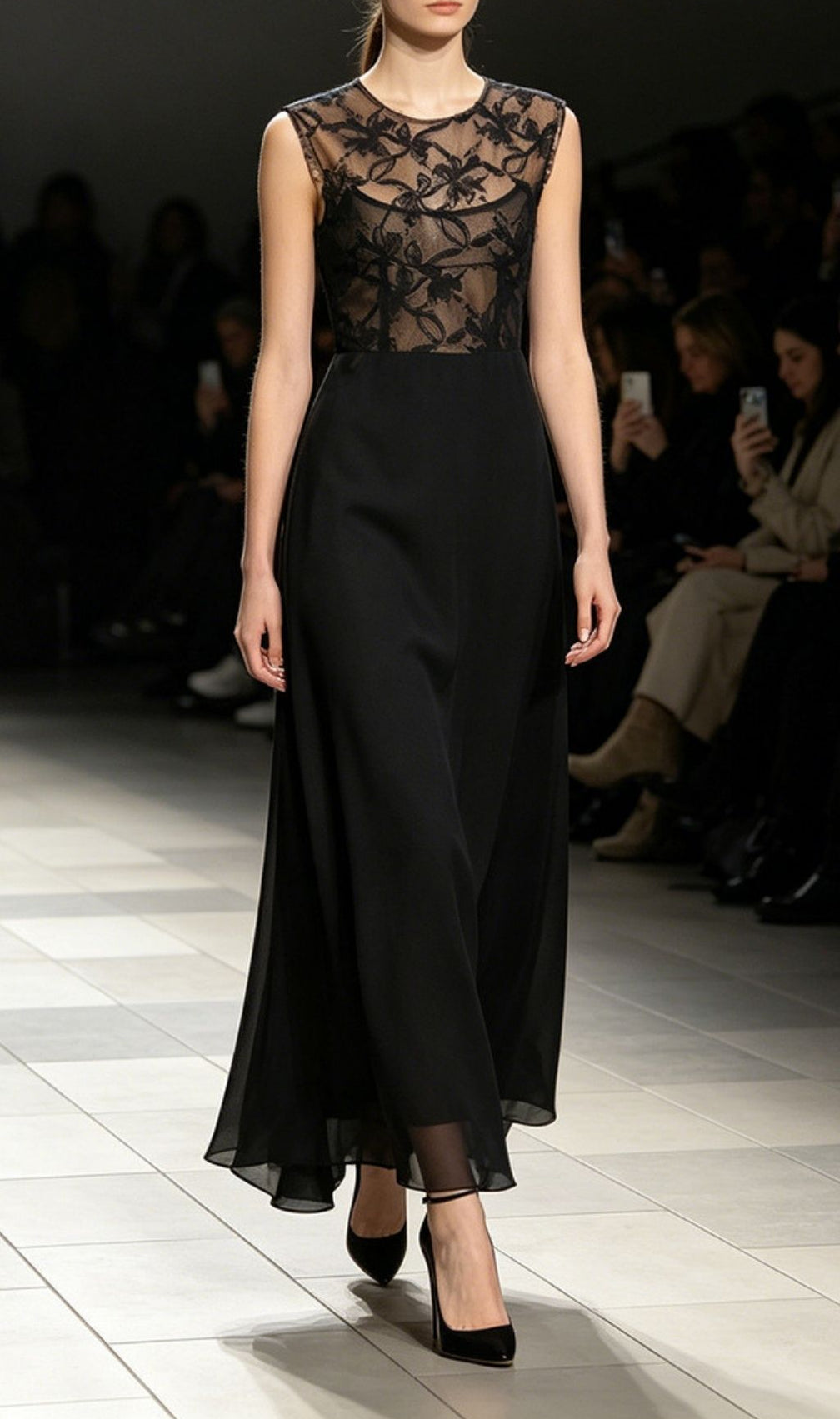 Kensley Elegant Black Lace Sleeveless Maxi Gown | Formal Evening Dress