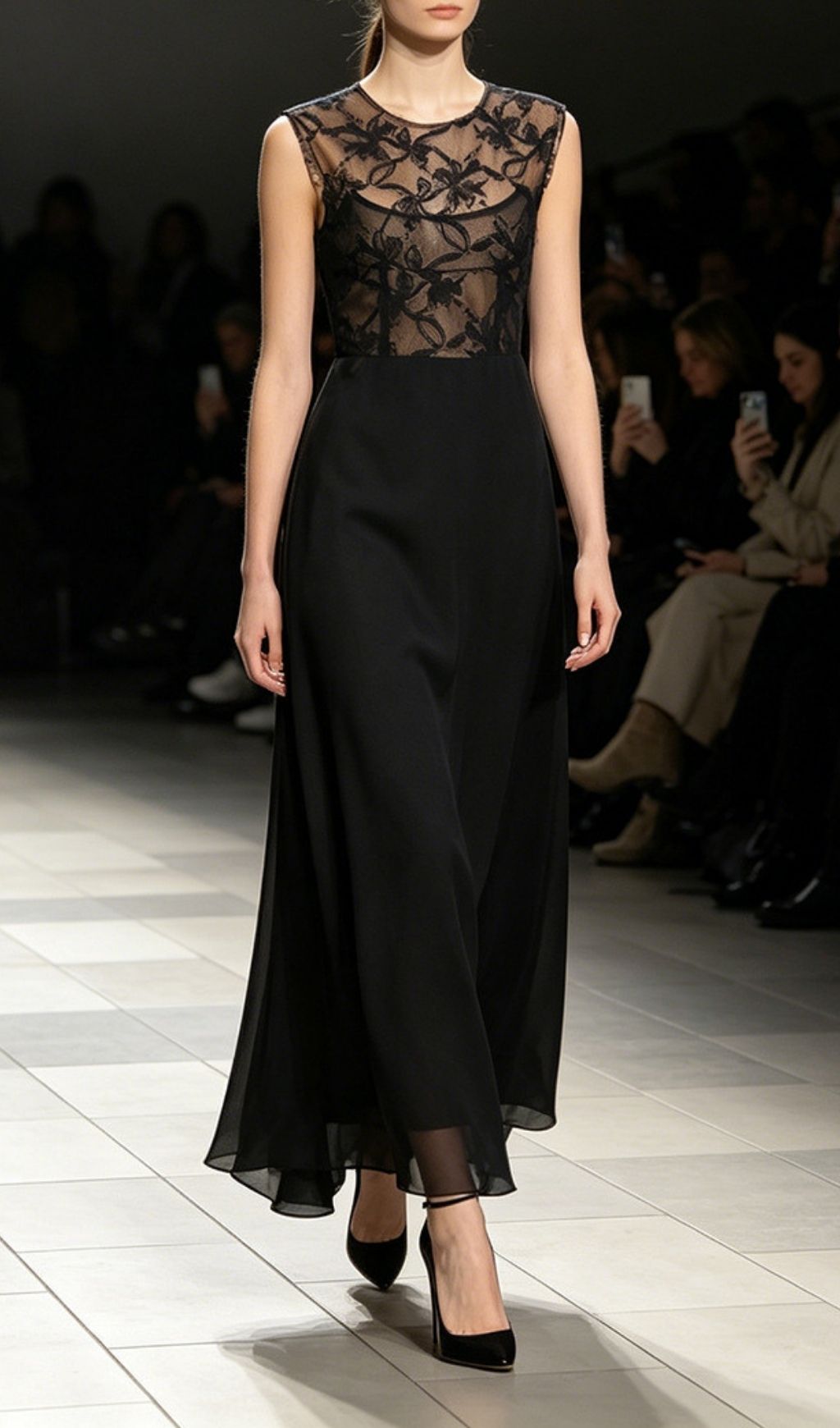 Kensley Elegant Black Lace Sleeveless Maxi Gown | Formal Evening Dress