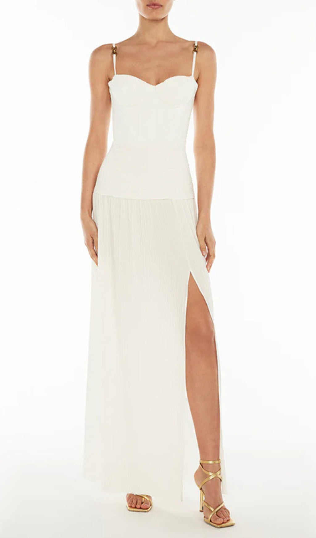 Darcy Strappy Ruched Slit Maxi Dress
