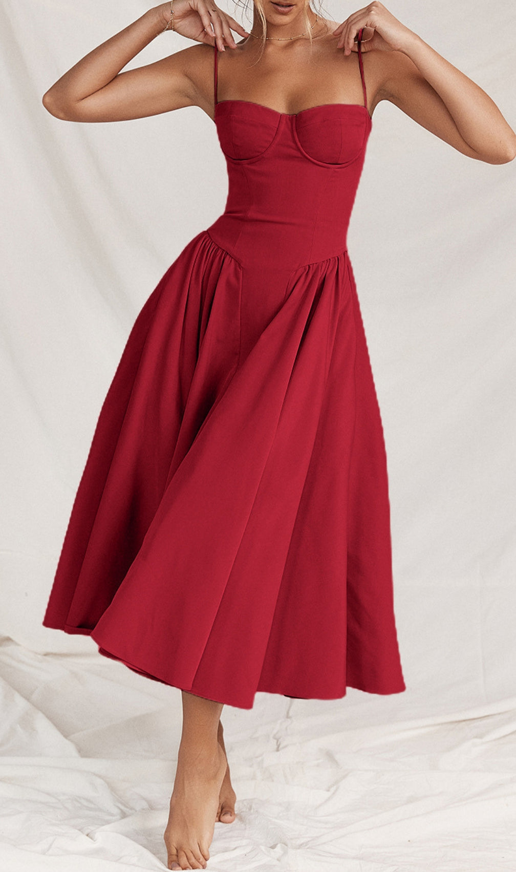 Dextra Red Strappy Midi Dress