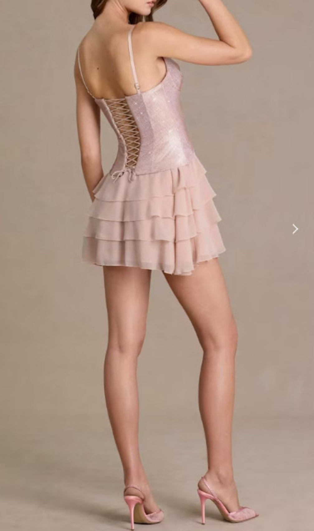Keira Sparkle Pink Corset Mini Dress | Layered Ruffle Party Style