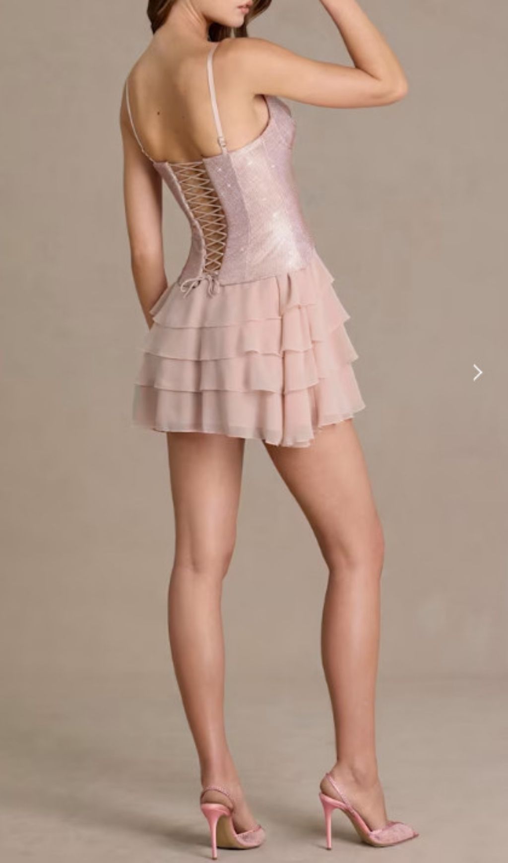 Keira Sparkle Pink Corset Mini Dress | Layered Ruffle Party Style