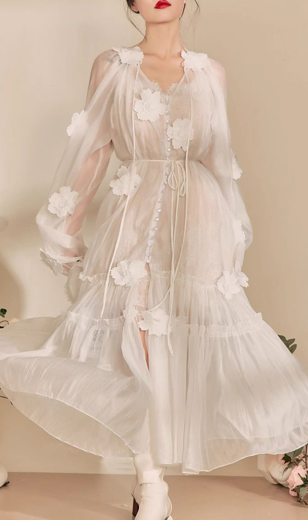 Fayre White Flower Embroidery Midi Dress