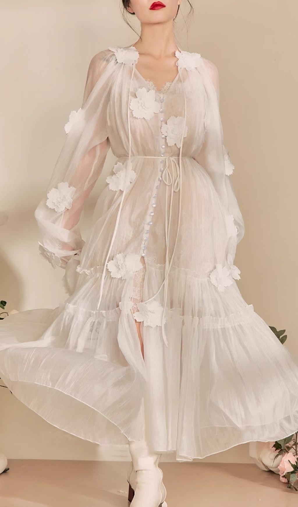 Fayre White Flower Embroidery Midi Dress