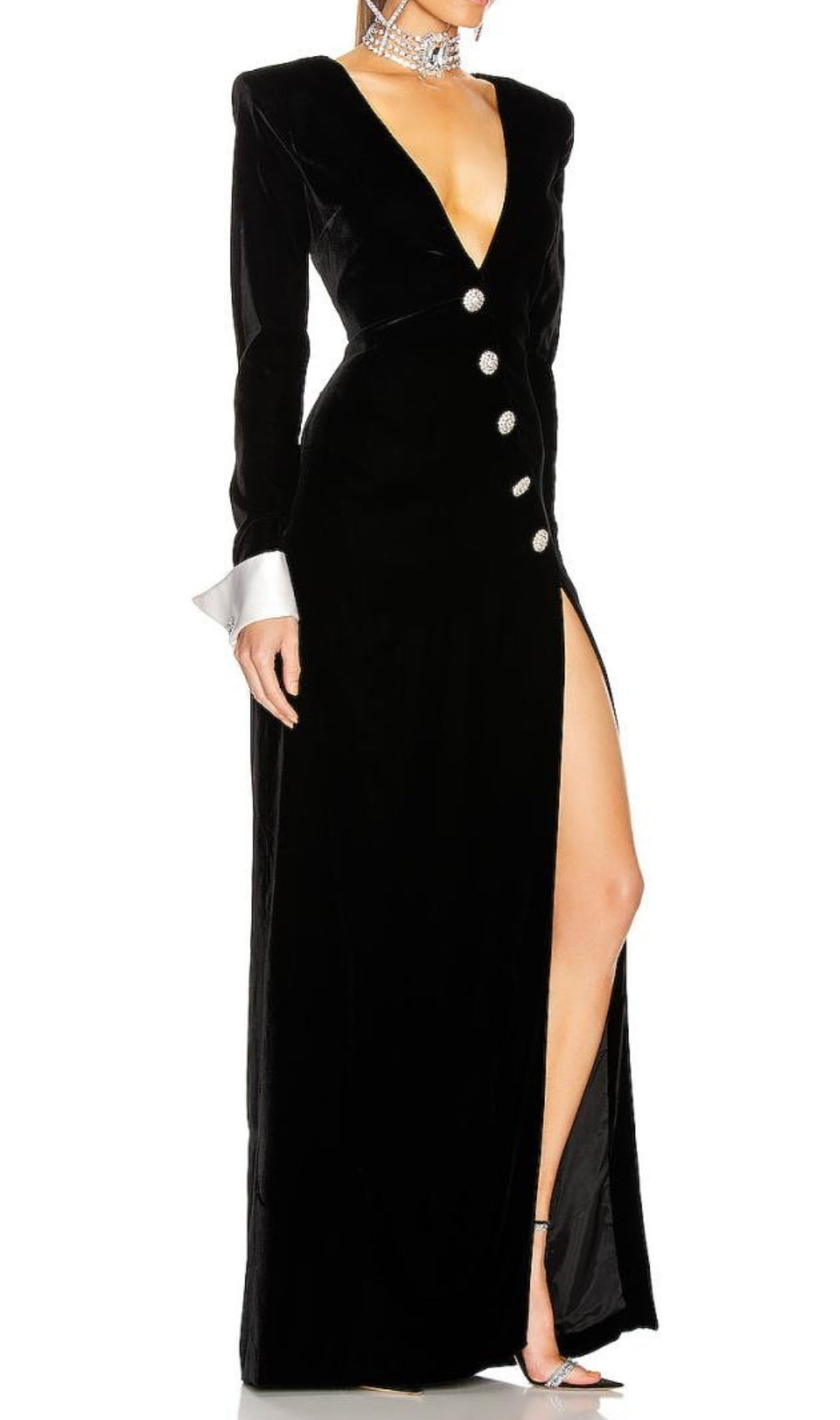 Crown Black Long Sleeve V-Neck Maxi Dress