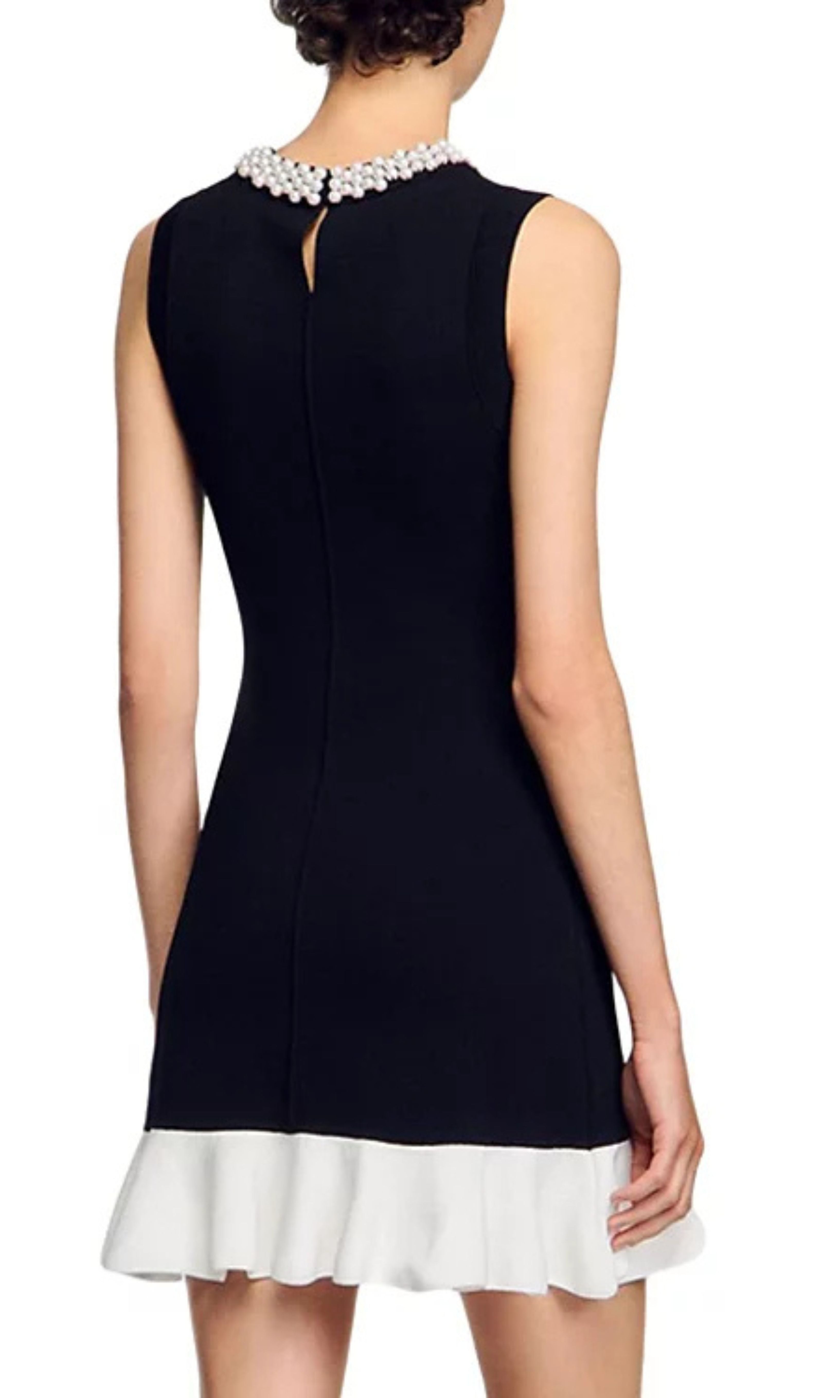 Short Knit Dress With Beaded Neck