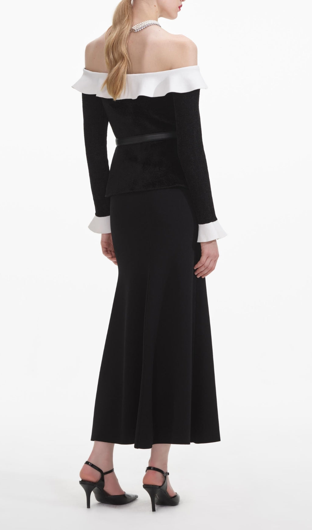 Black Chenille Knit Off Shoulder Midi Dress