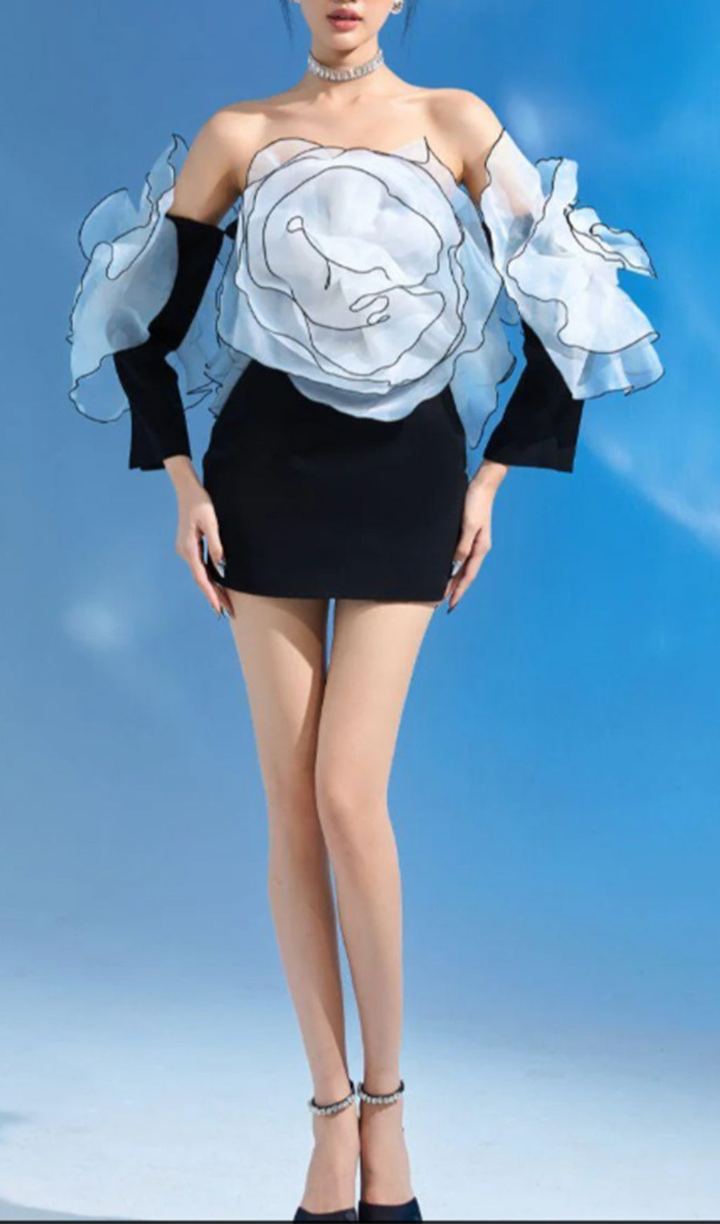 Bridgit Black Flower Long Sleeve Mini Dress