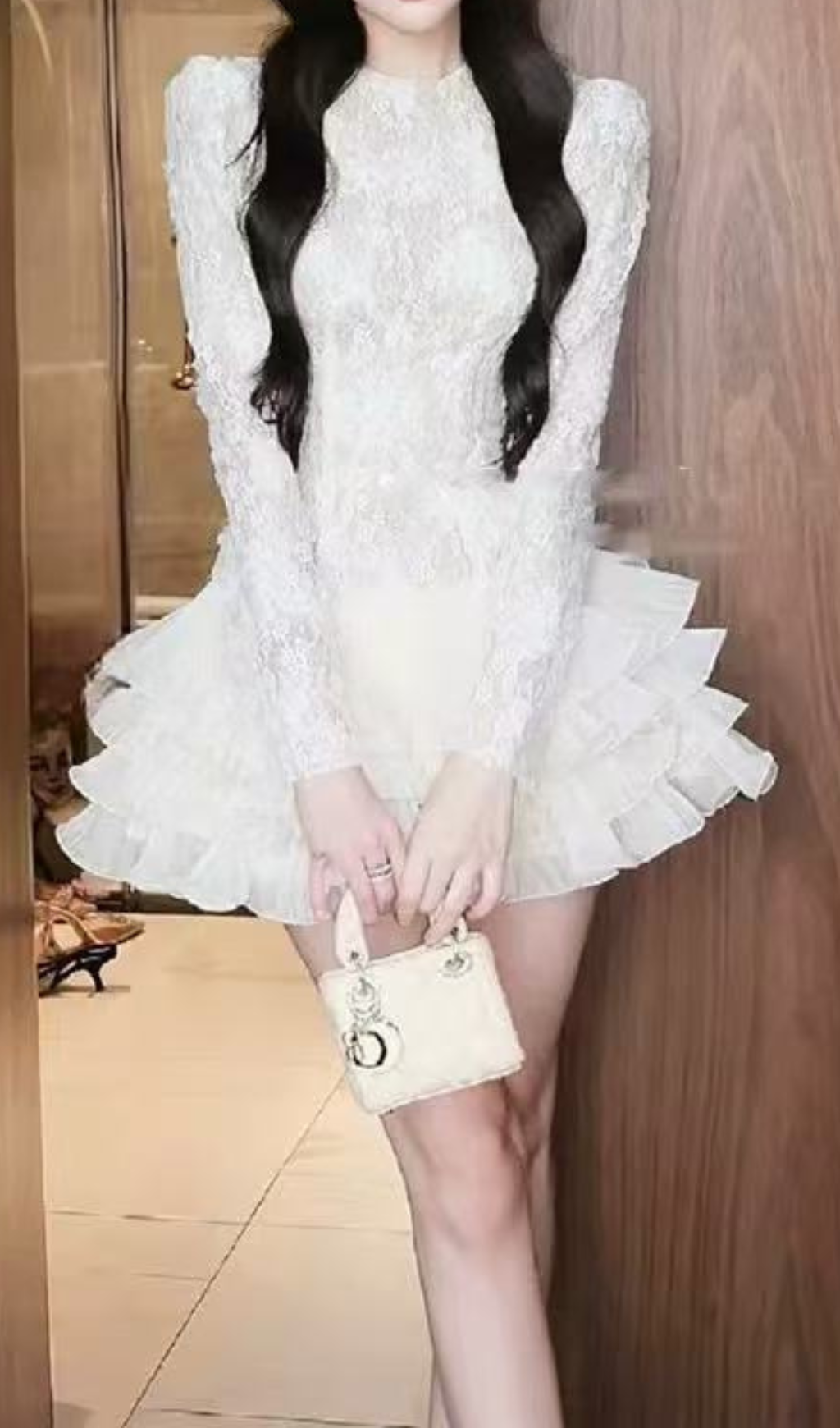 Glafira White Long Sleeve Lace Mini Dress