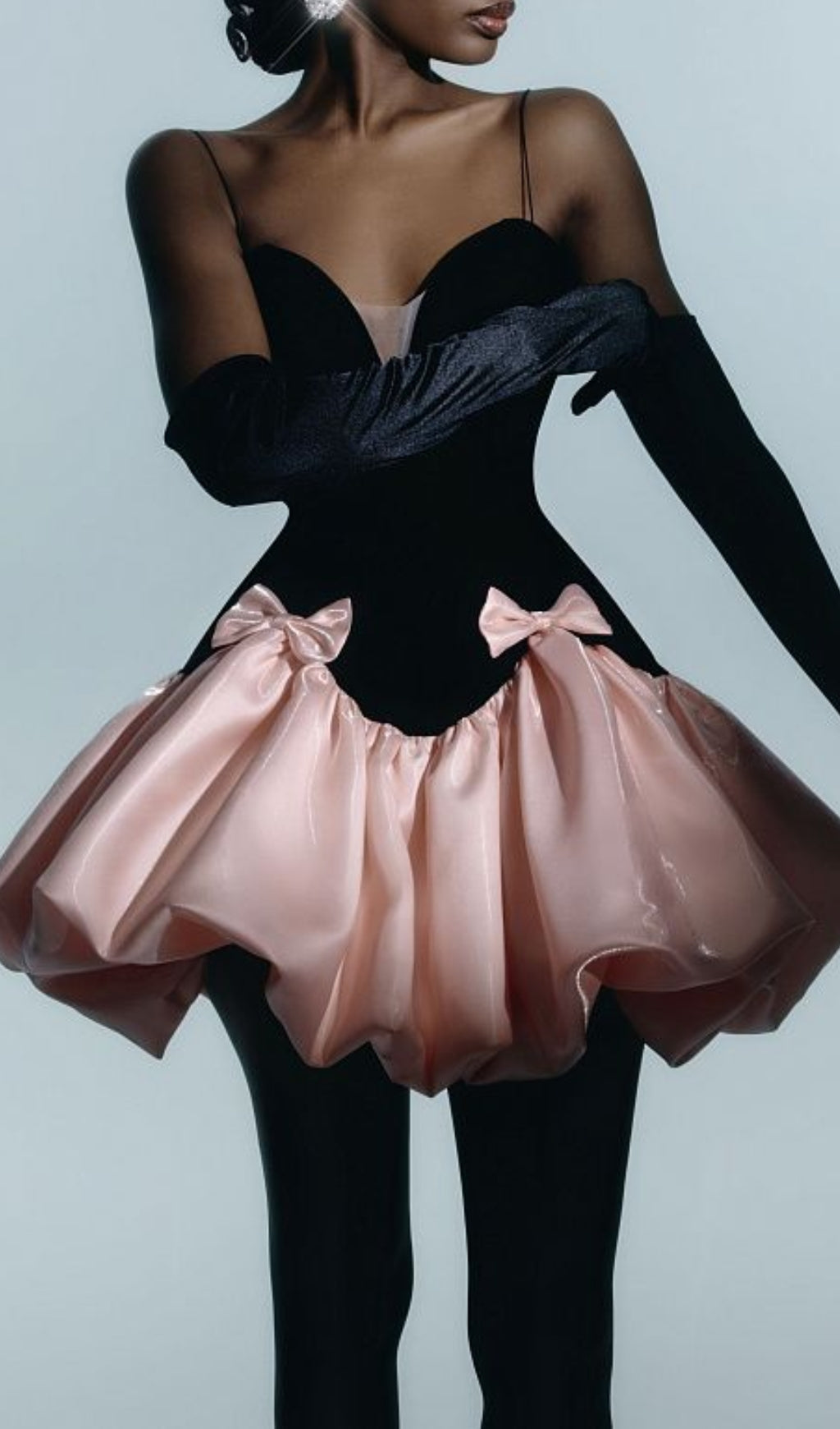 Bow Detail A Line Dress Black Pink