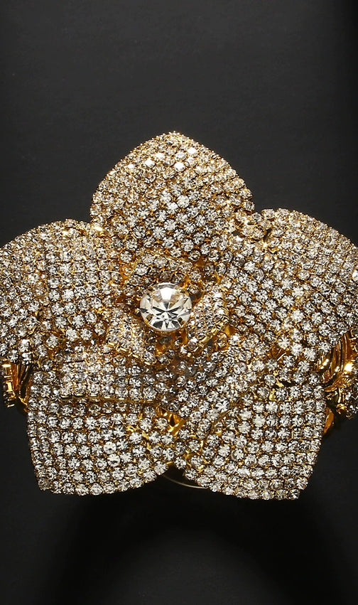Kaira Dazzling Diamante Flower Bracelet - Elegant Floral Statement Cuff