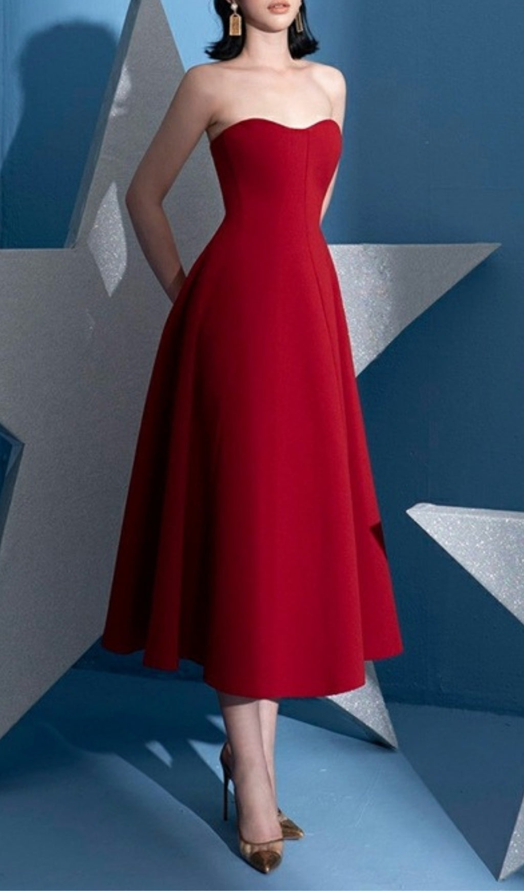 Fiorella Red Strapless Midi Dress