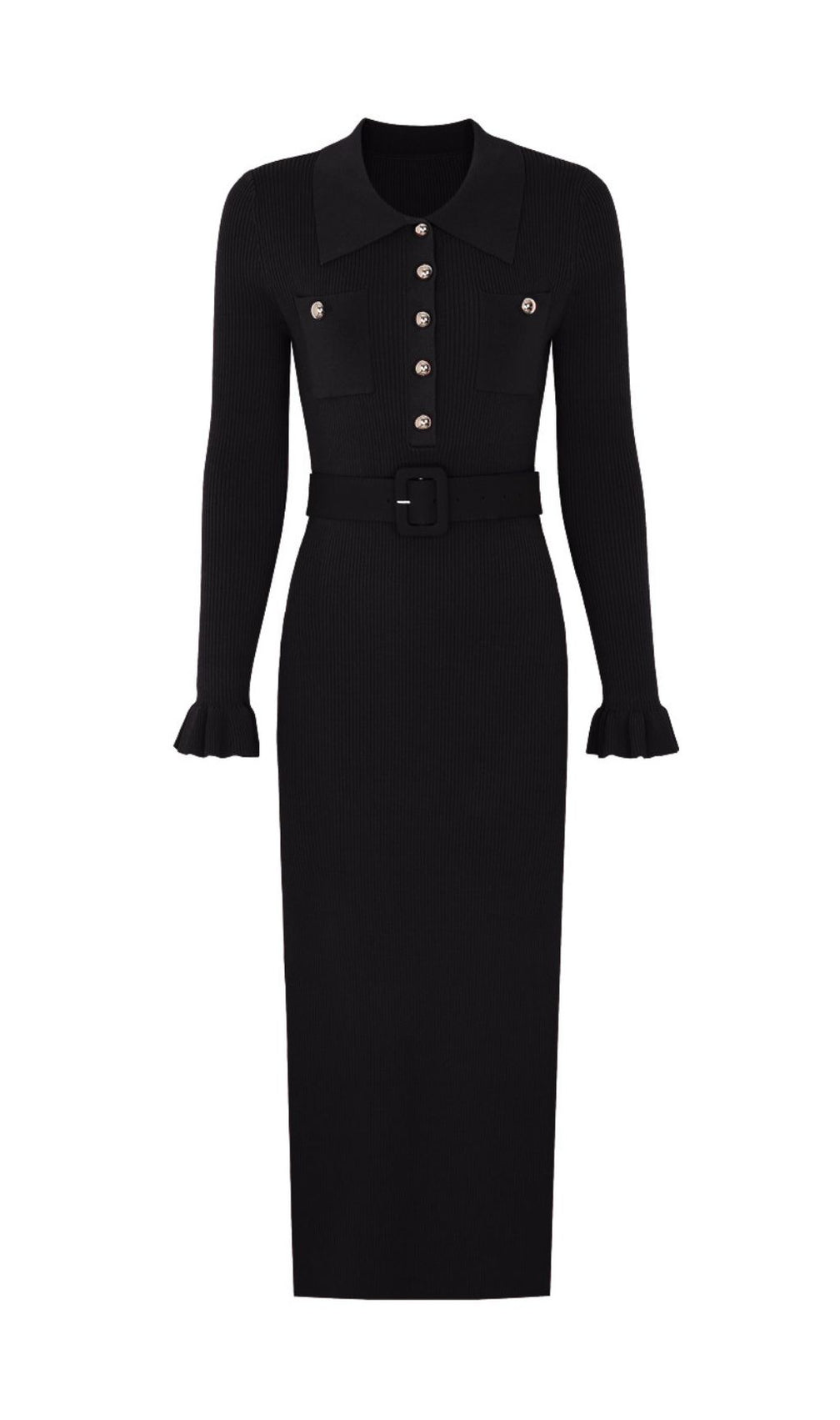 Jacek Elegant Ribbed Knit Midi Dress - Button-Front & Belted