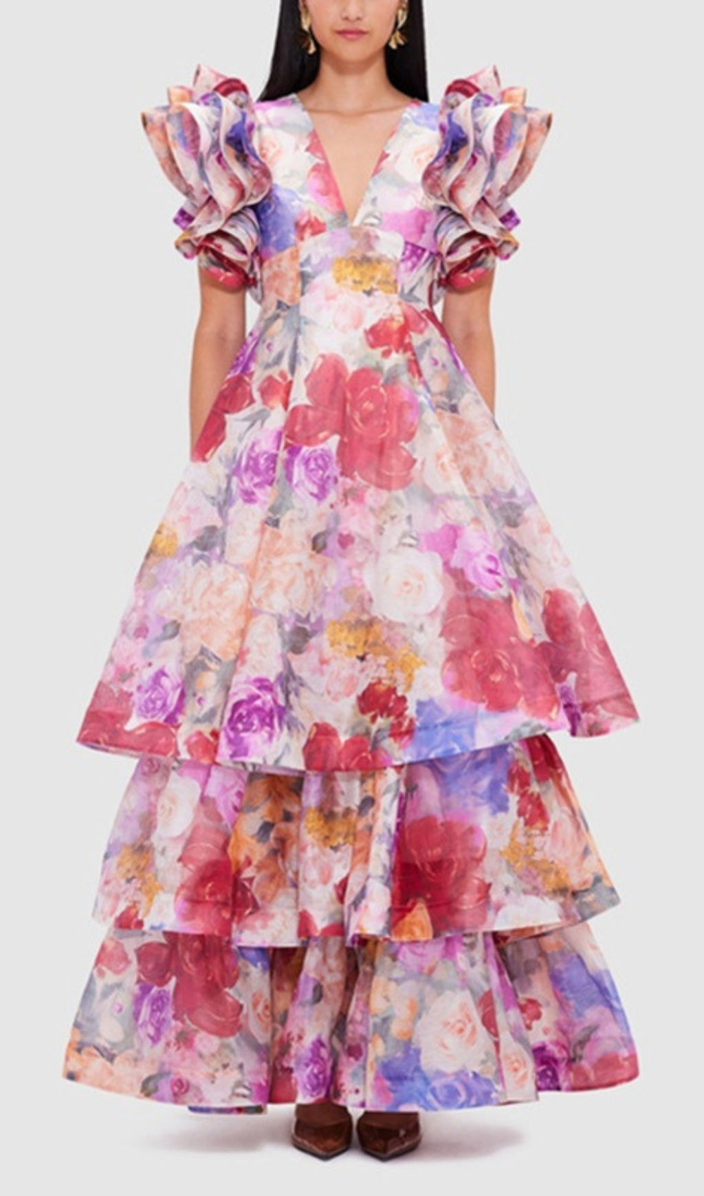 Élodie Floral-Print Ruffled Gown
