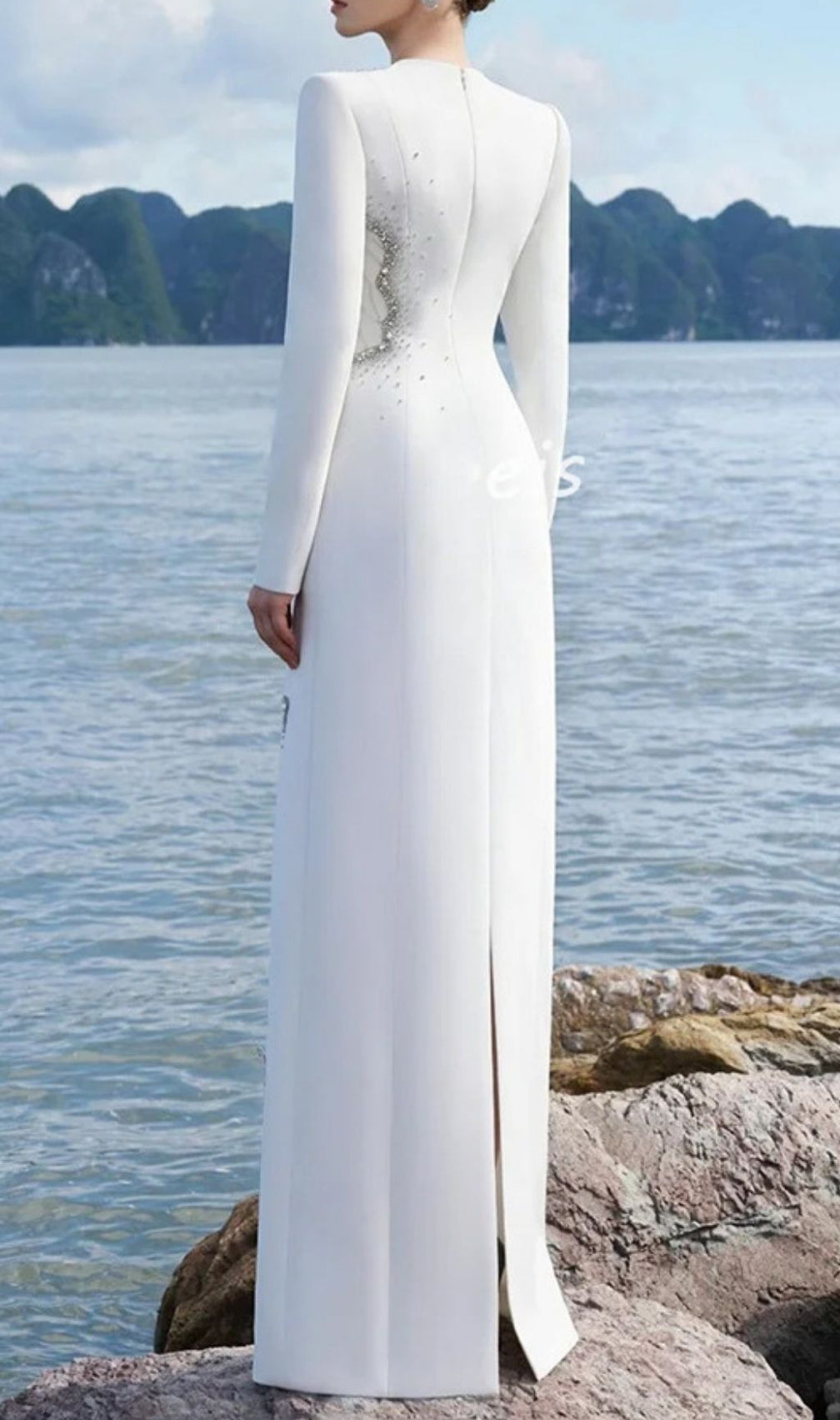 Josephe Dazzling White Diamante Long Sleeve Maxi Gown - Elegant Bridal & Gala Dress