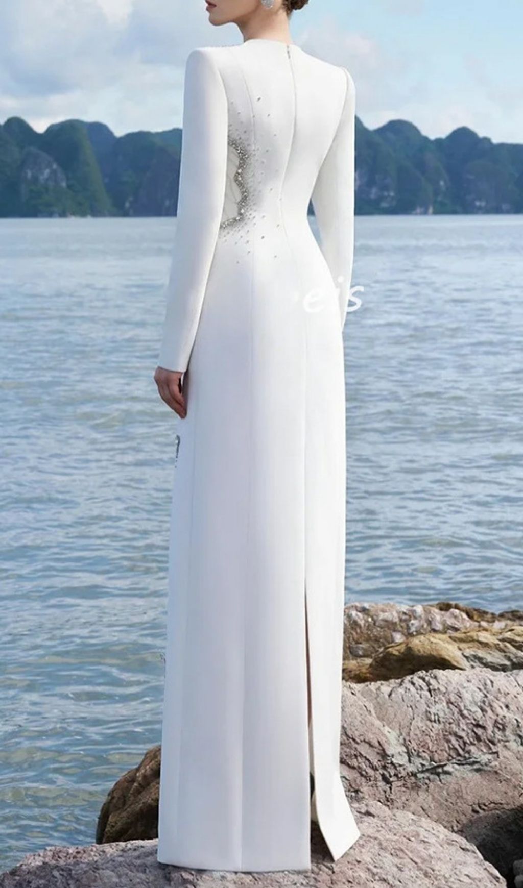 Josephe Dazzling White Diamante Long Sleeve Maxi Gown - Elegant Bridal & Gala Dress