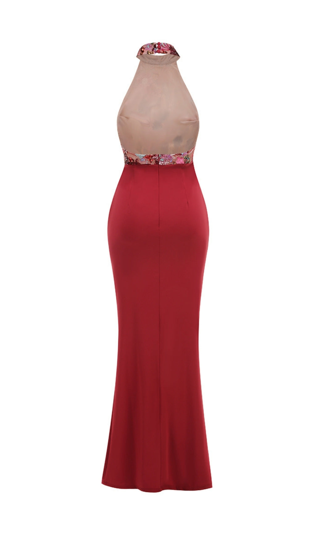 Dusha Red Halter Flower Ruched Maxi Dress